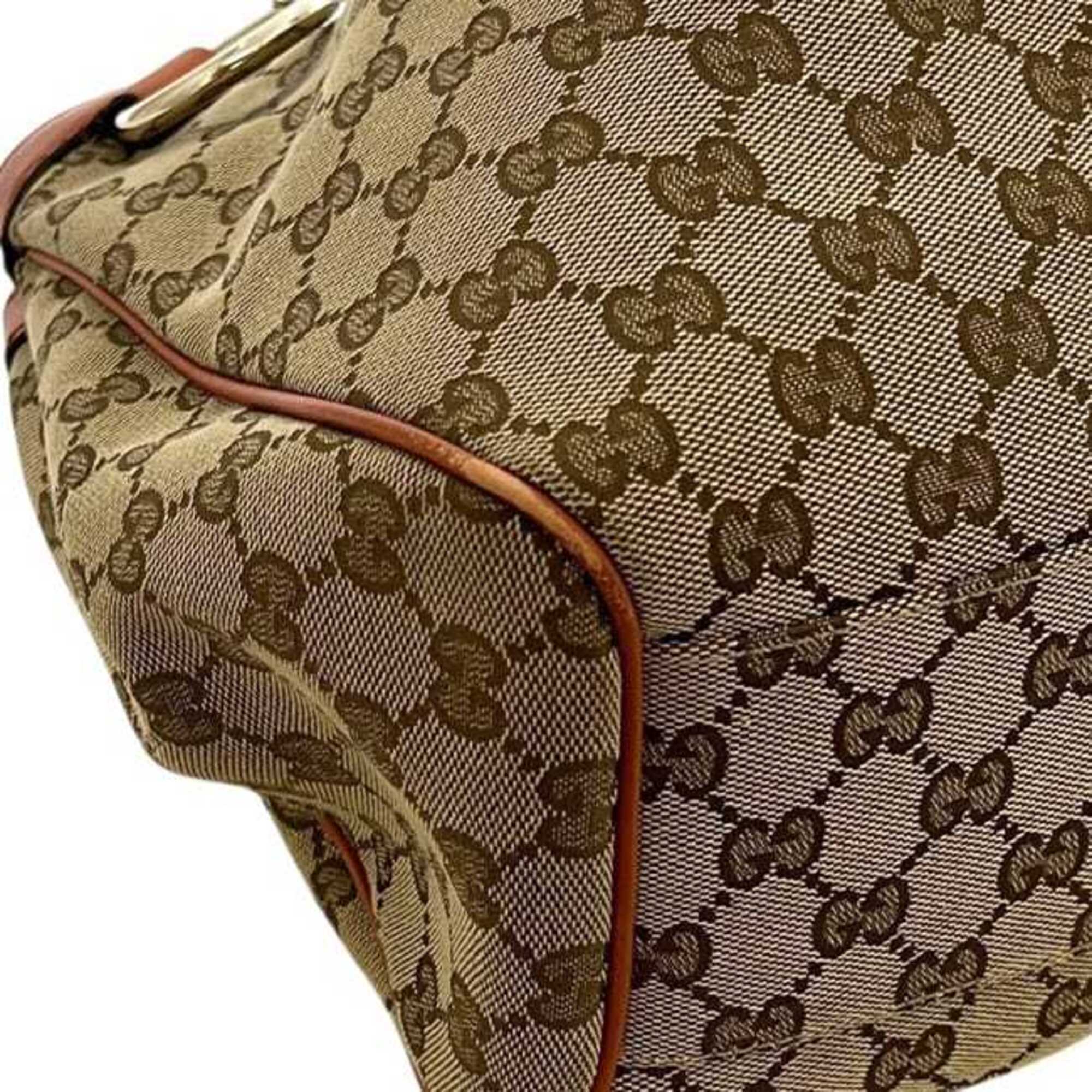 Gucci Gg Canvas Beige Orange Gg Canvas Leather Tote Bag (Pre-Owned)