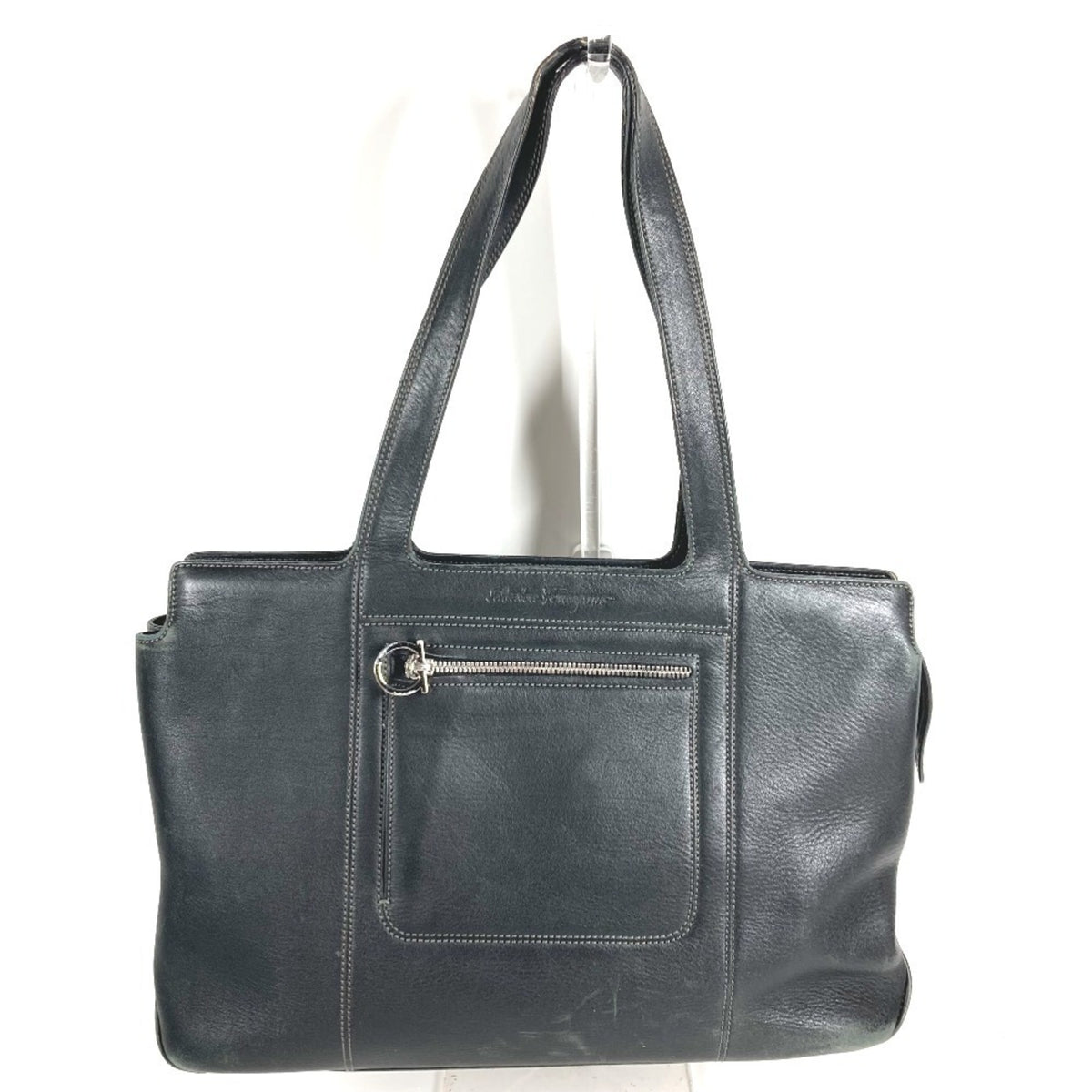 Salvatore Ferragamo Black Leather Shoulder Bag Tote Bag (Pre-Owned)
