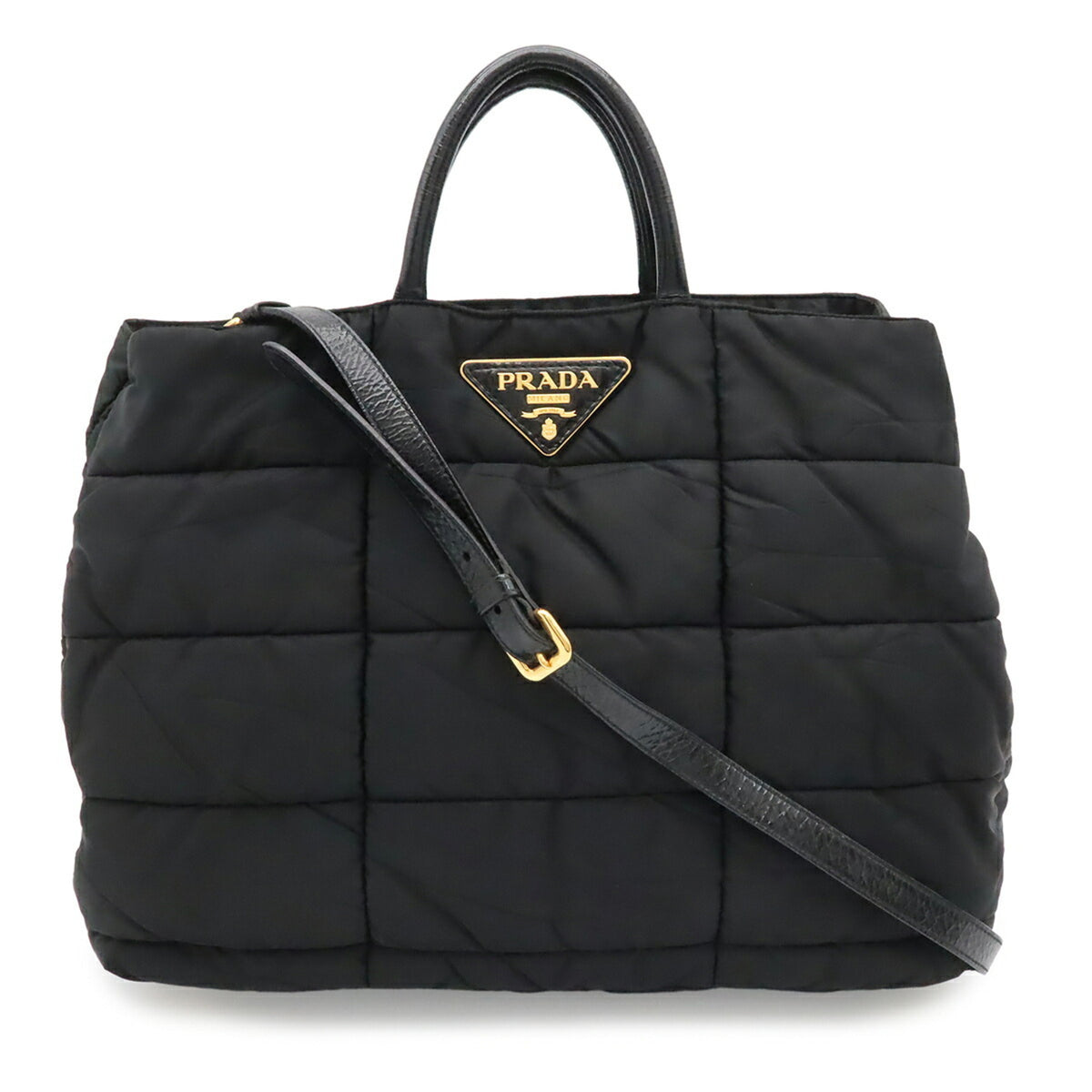 Prada Black Nero White Quilting Shoulder Bag Tote Bag (Pre-Owned)