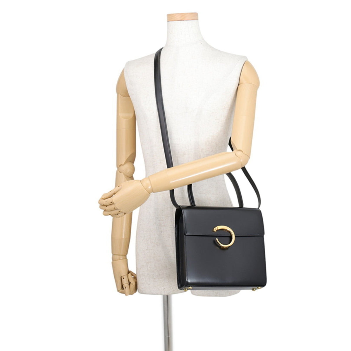 Cartier Panthère Black Leather Handbag Shoulder Bag (Pre-Owned)