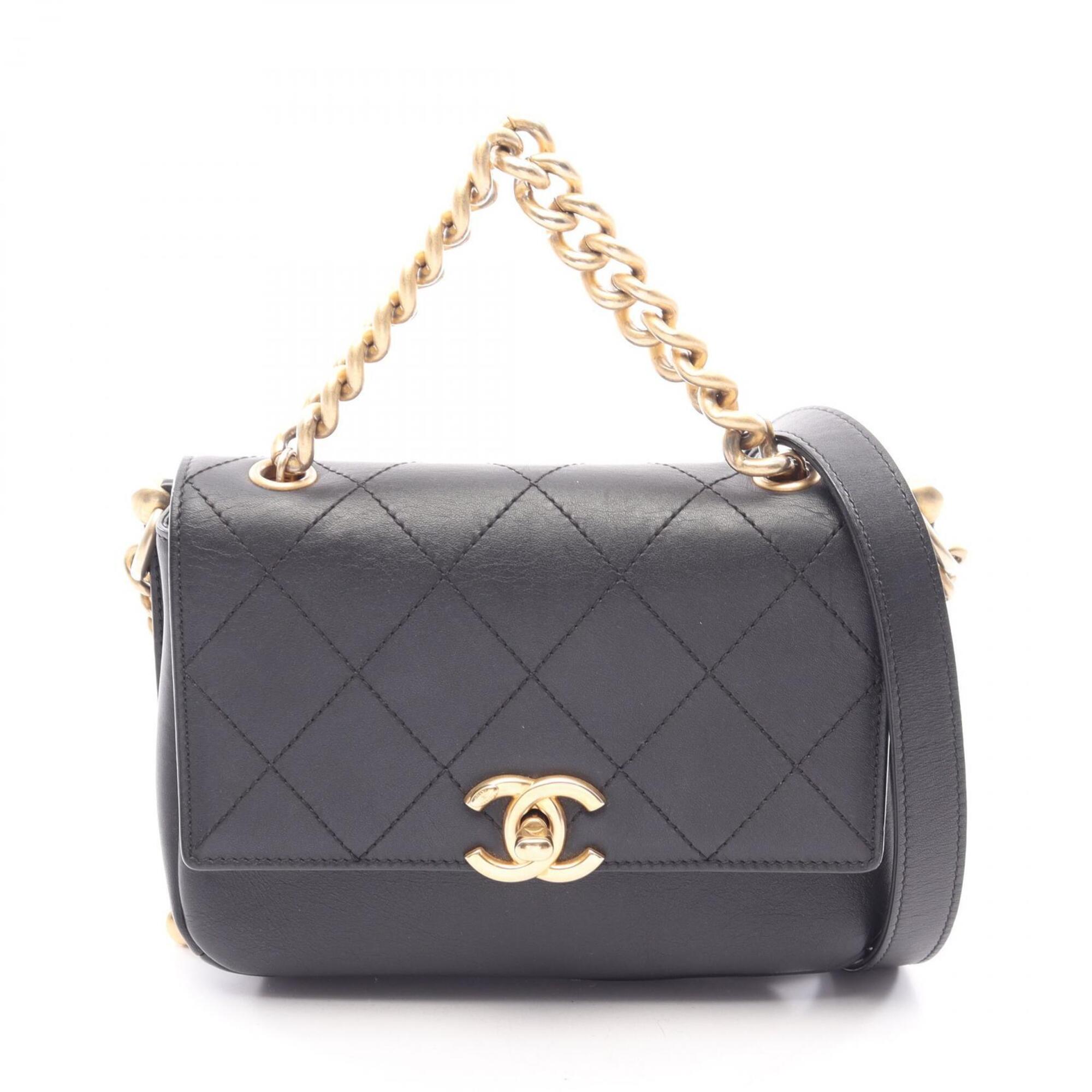 Chanel Black Leather Handbag Shoulder Bag (Pre-Owned)