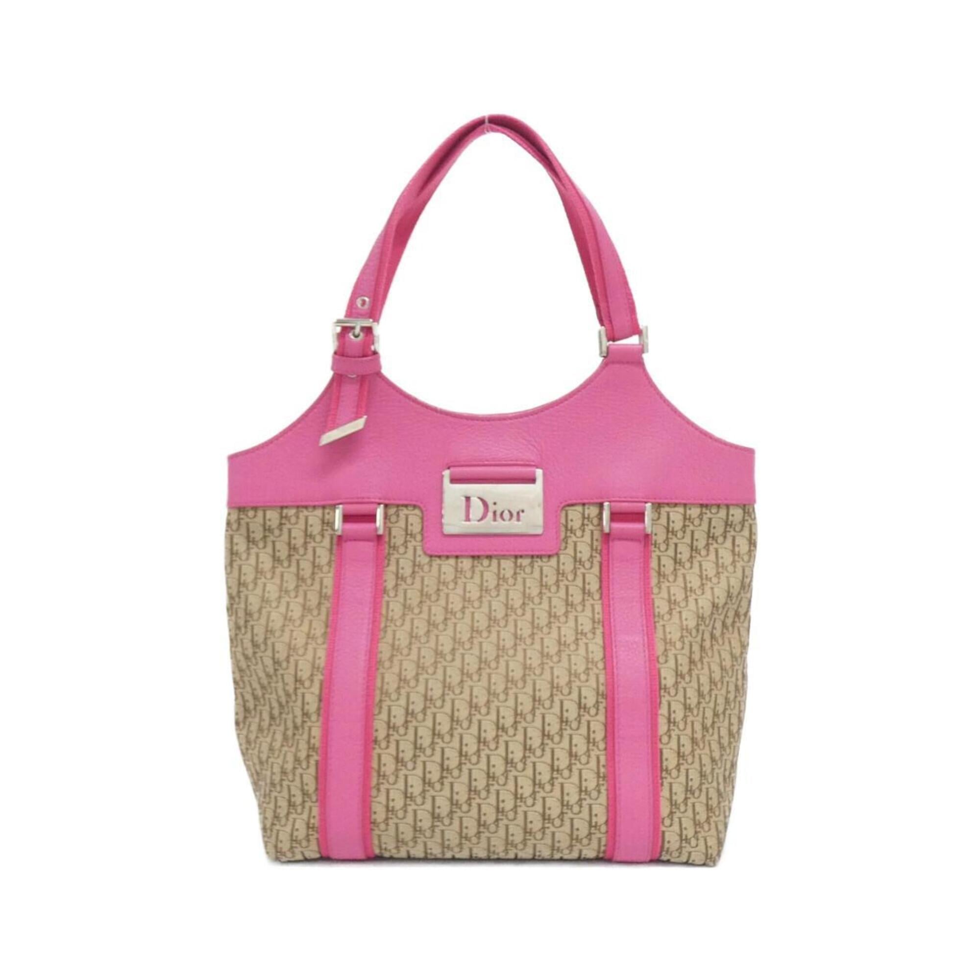 Christian Dior Beige Pink Canvas Leather Handbag (Pre-Owned)