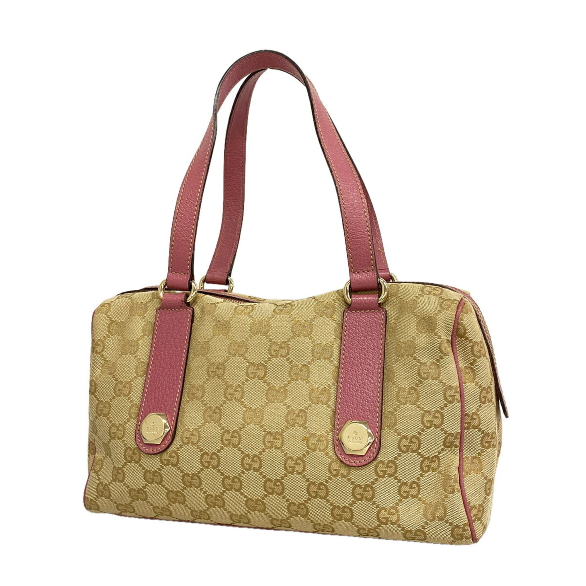 Gucci Brown Pink Canvas Handbag (Pre-Owned)