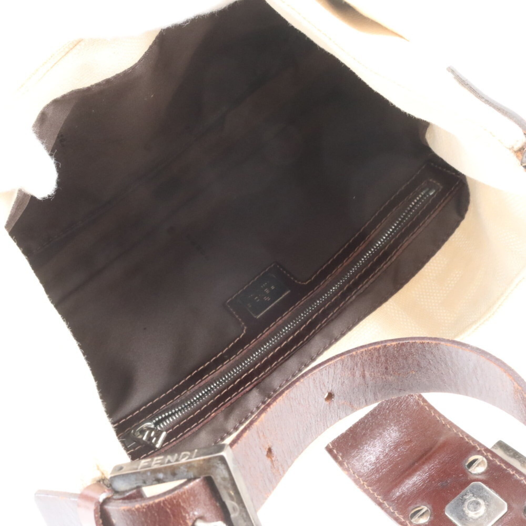 Fendi Brown White Leather Canvas Handbag Shoulder Bag (Pre-Owned)