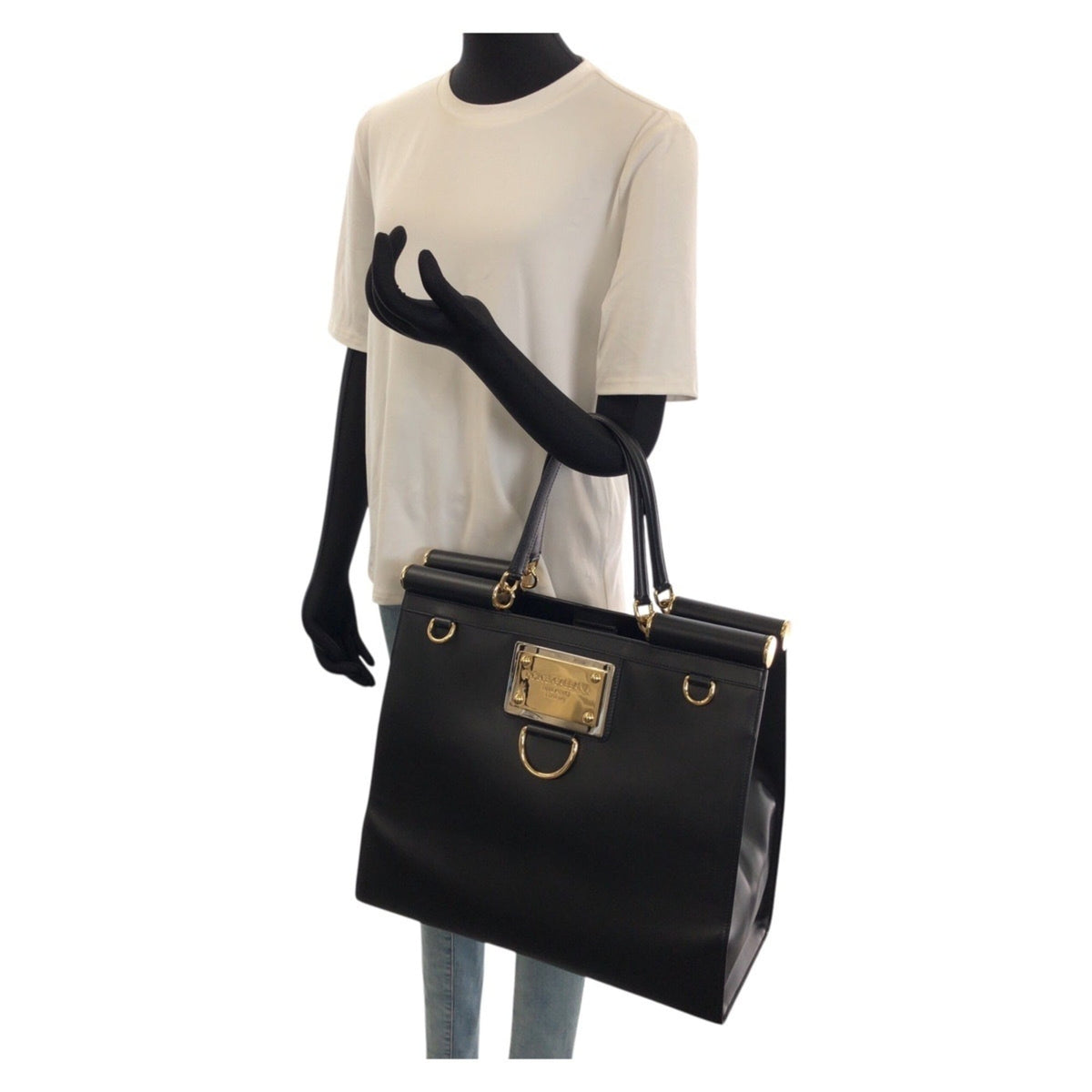 Dolce & Gabbana Black Leather Shoulder Bag Tote Bag (Pre-Owned)