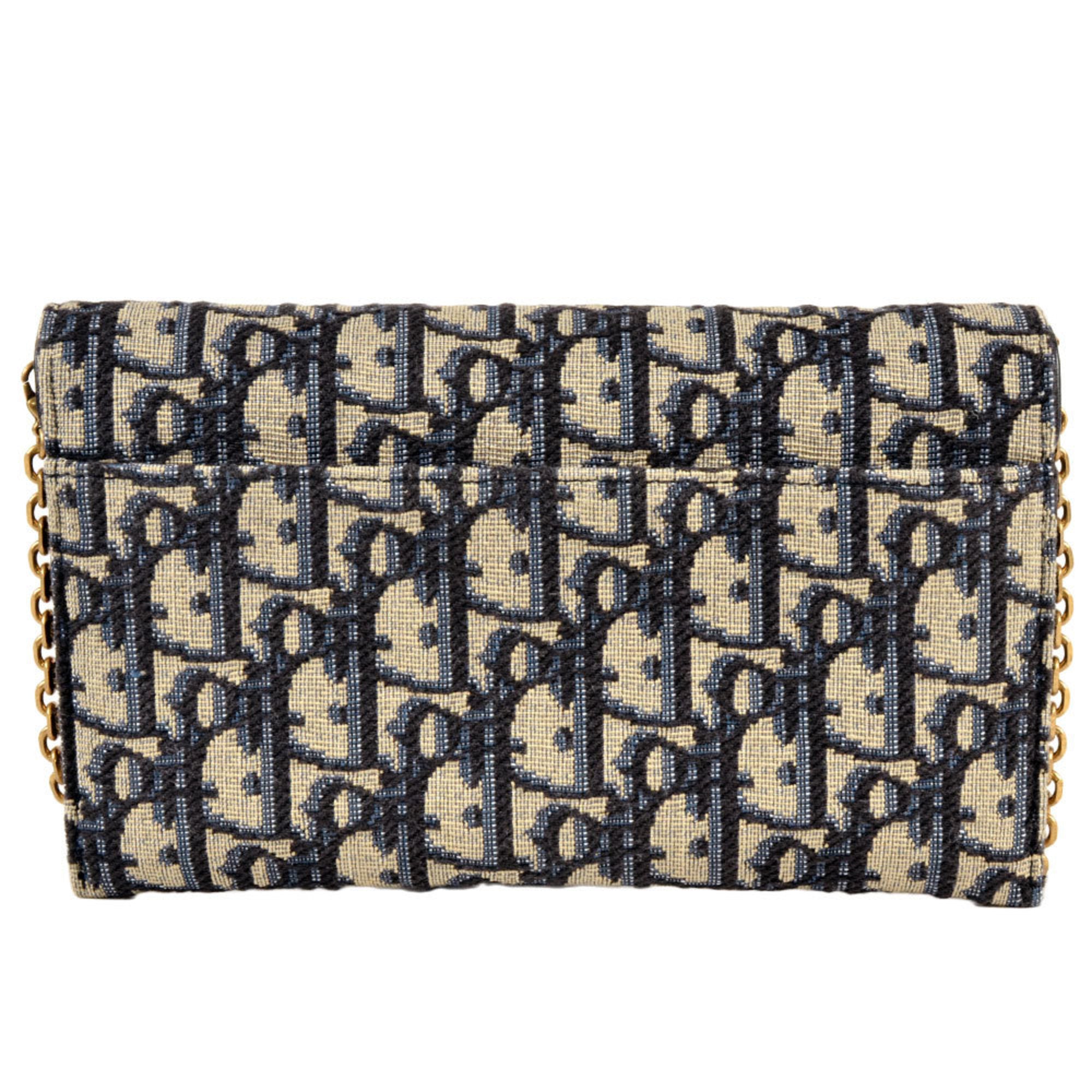 Christian Dior Blue Jacquard Chain/Shoulder Wallet (Pre-Owned)