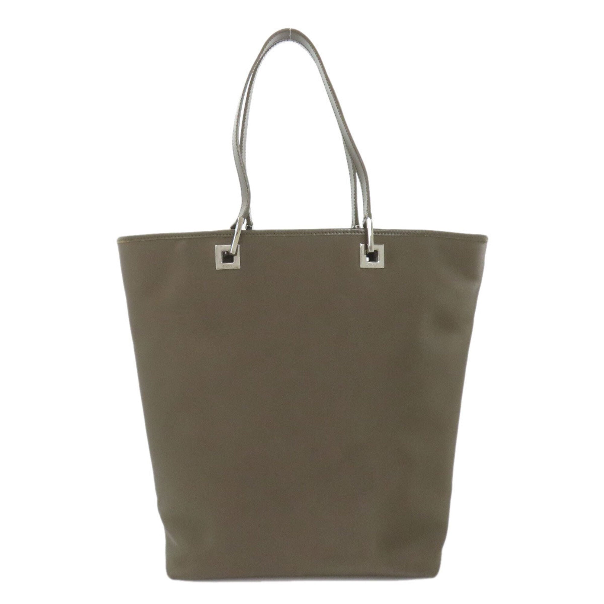 Gucci Khaki Brown Nylon Leather Tote Bag (Pre-Owned)