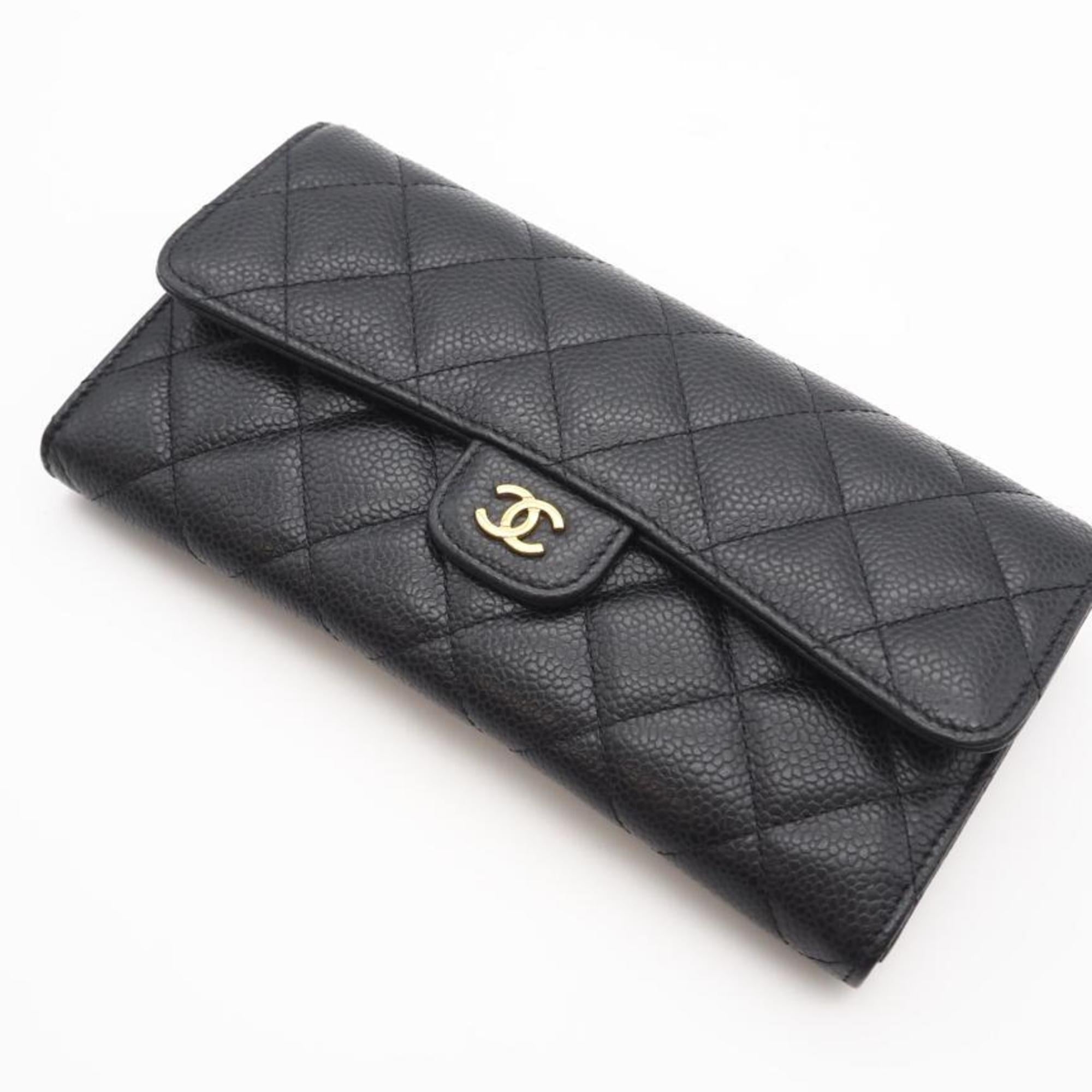 Chanel Black Bordeaux Grained Calfskin Long Wallet (Tri-Fold) (Pre-Owned)
