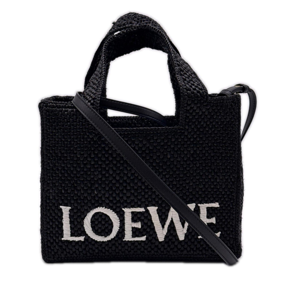 Loewe Black White Raffia Leather Handbag (Pre-Owned)
