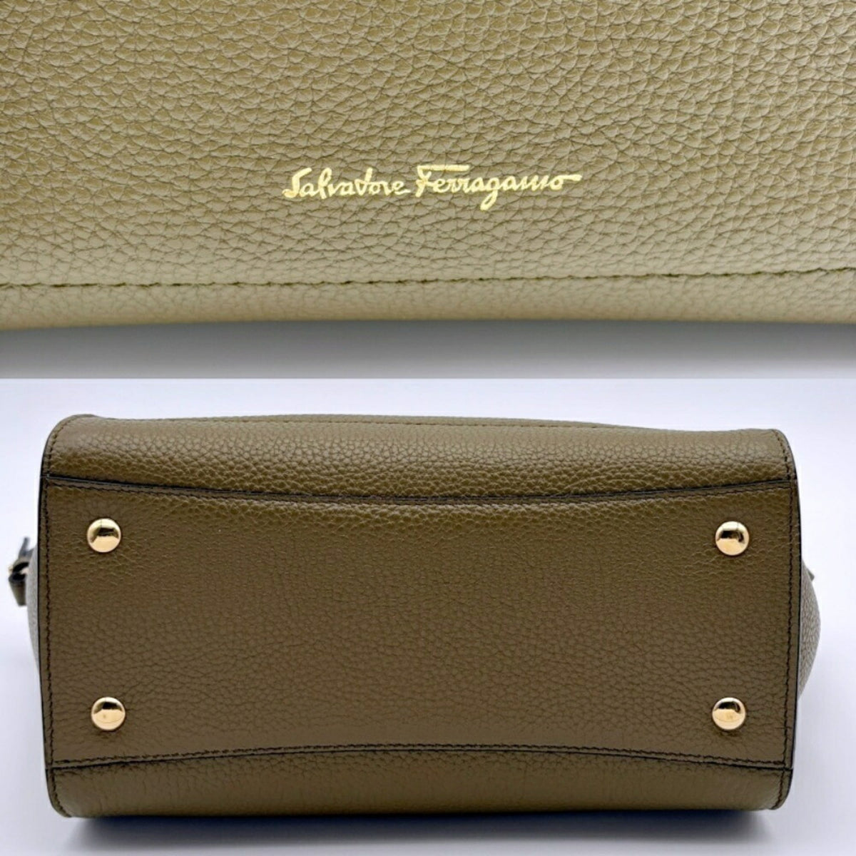 Salvatore Ferragamo Khaki Leather Shoulder Bag Tote Bag (Pre-Owned)