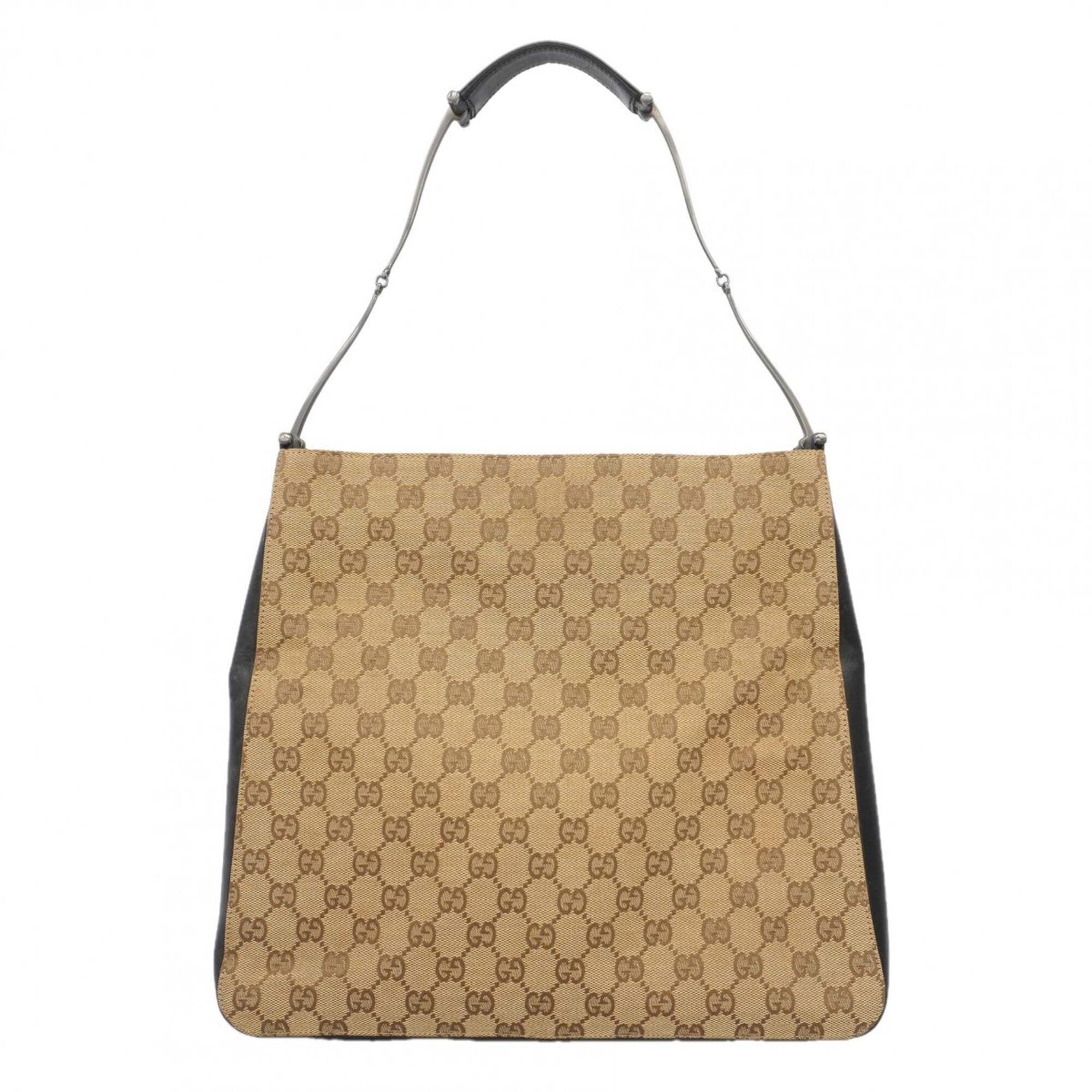 Gucci Black Brown Canvas Shoulder Bag (Pre-Owned)
