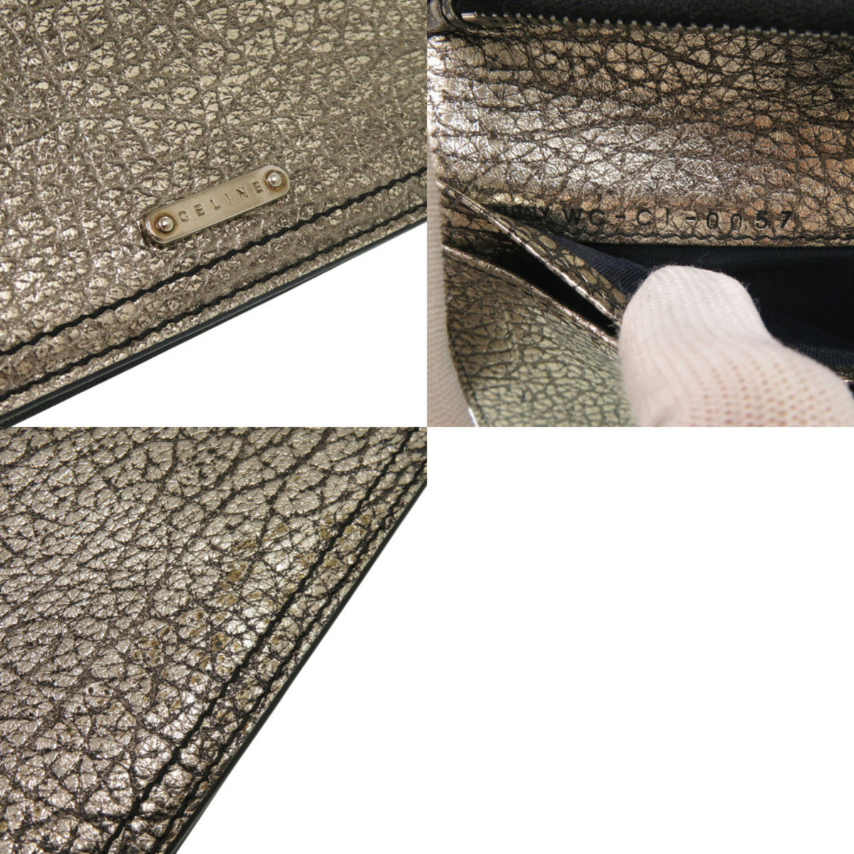 Celine Gunmetal Leather Long Wallet (Bi-Fold) (Pre-Owned)