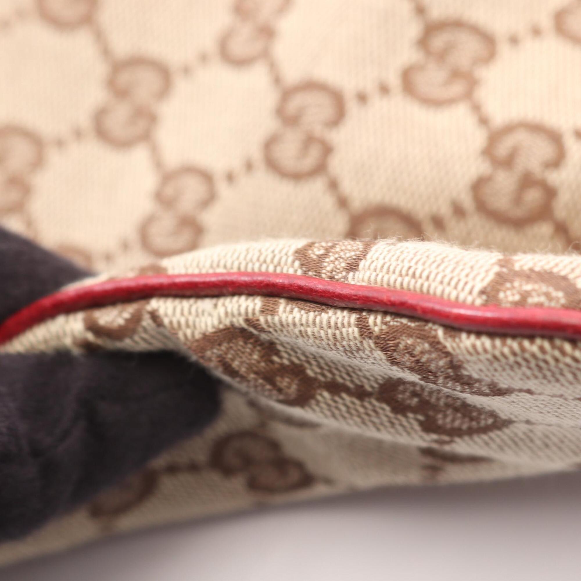 Gucci Beige Bordeaux Canvas Leather Handbag Shoulder Bag (Pre-Owned)