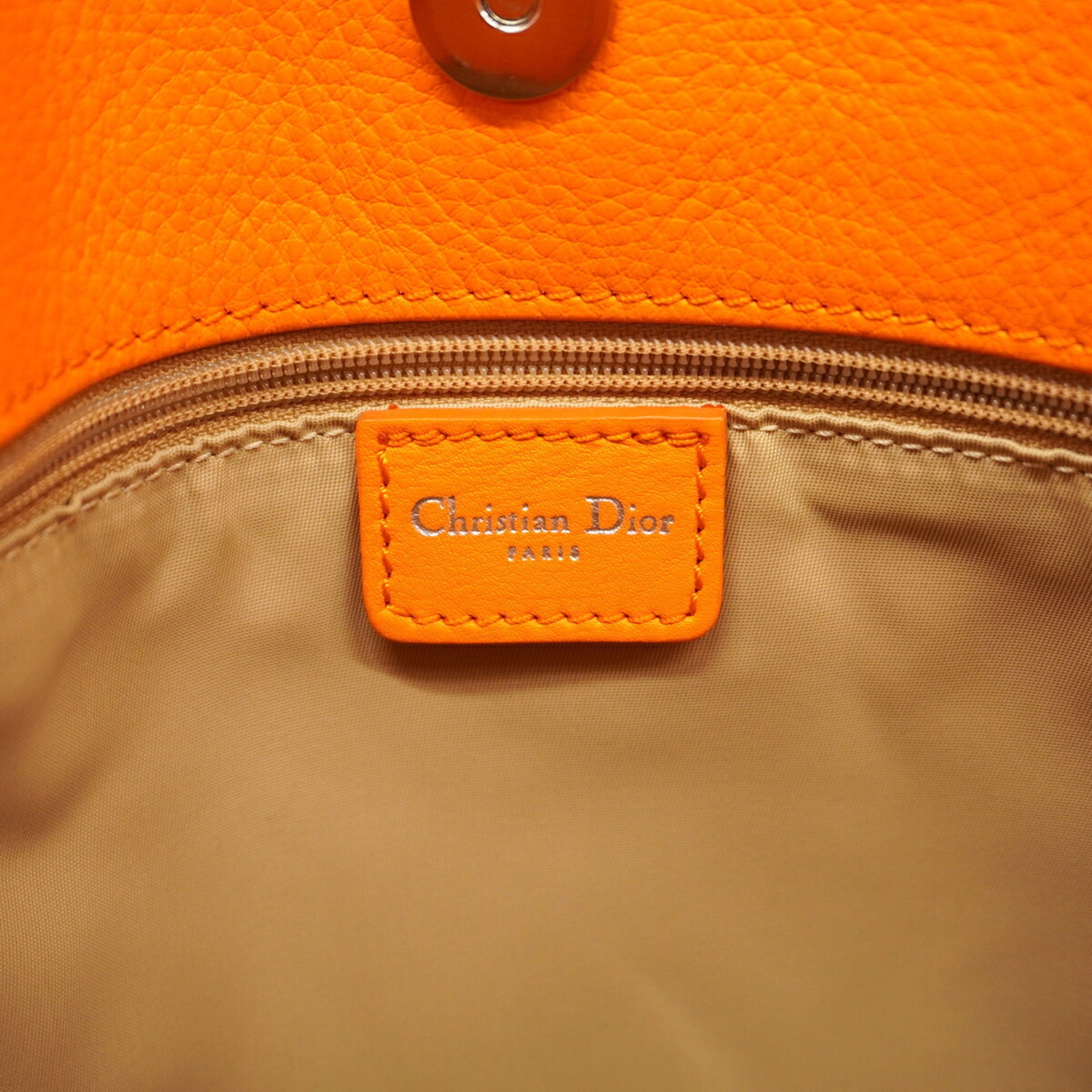 Christian Dior Brown Orange Canvas Leather Handbag (Pre-Owned)