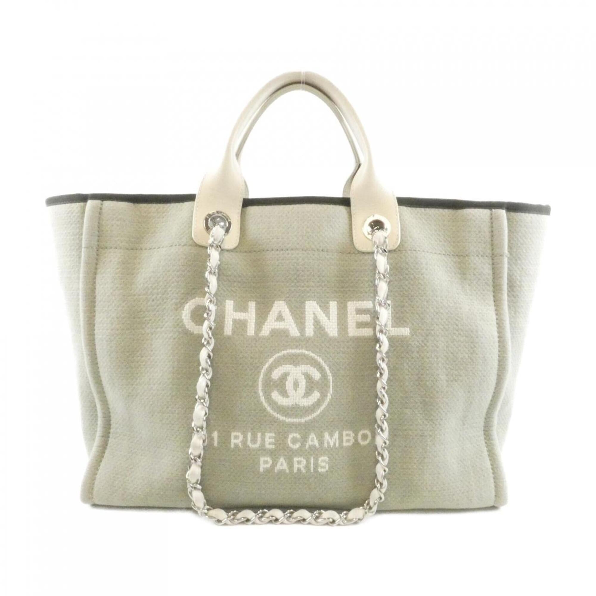 Chanel Khaki White Canvas Handbag (Pre-Owned)