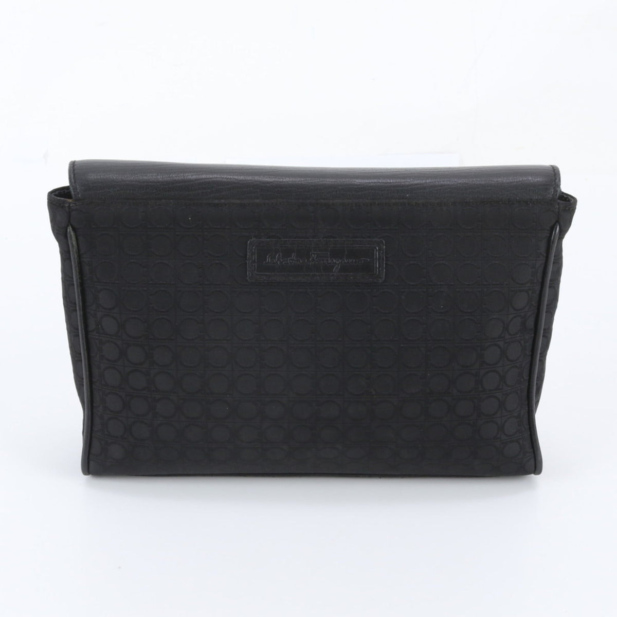 Salvatore Ferragamo Black Leather Nylon Clutch Bag Pouch (Pre-Owned)