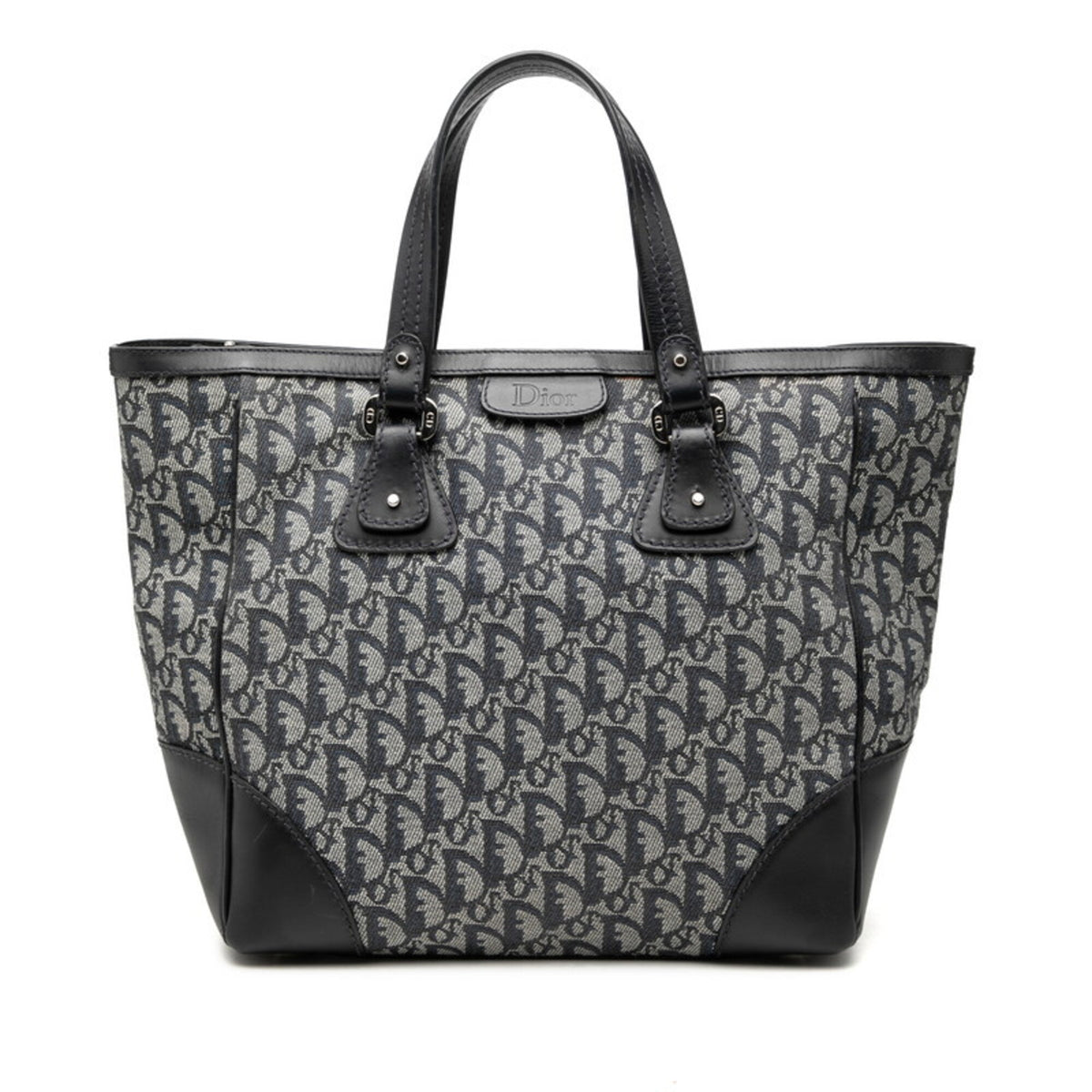 Christian Dior Navy Canvas Leather Handbag Tote Bag (Pre-Owned)