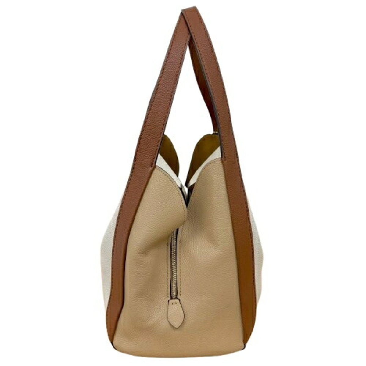 Coach Beige Brown White Leather Tote Bag (Pre-Owned)