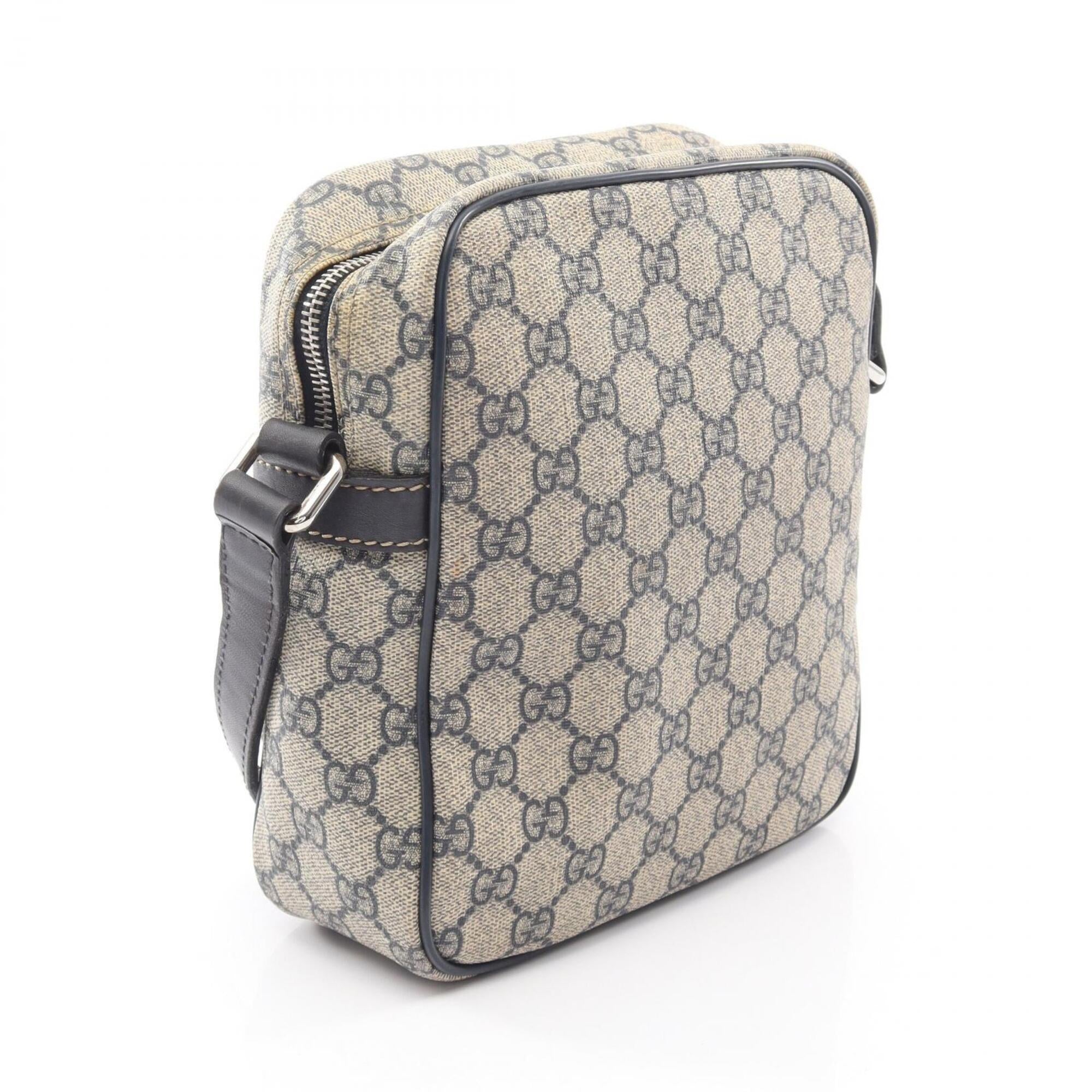 Gucci Beige Navy Gg Supreme Leather Handbag Shoulder Bag (Pre-Owned)