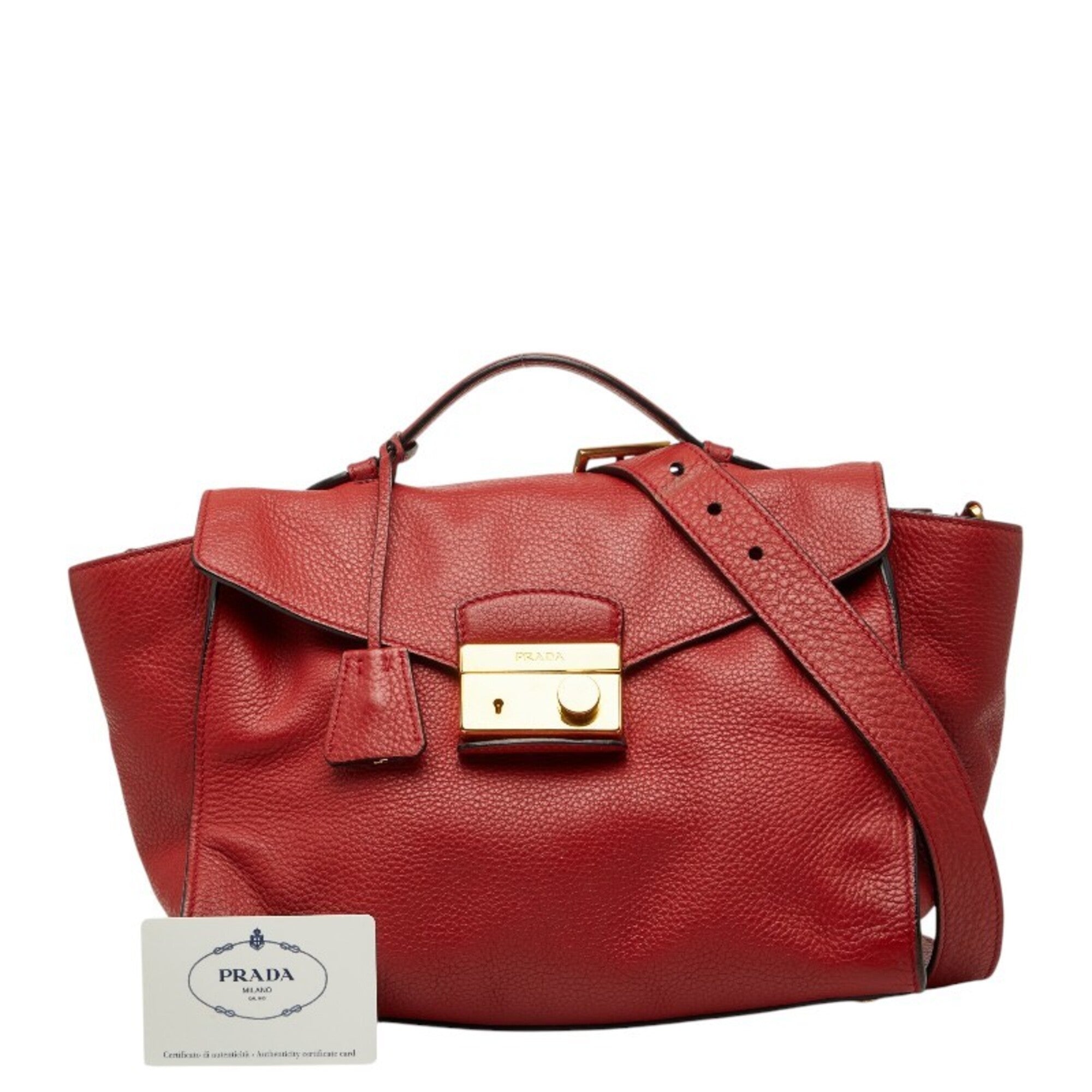Prada Red Color Leather Handbag Shoulder Bag (Pre-Owned)