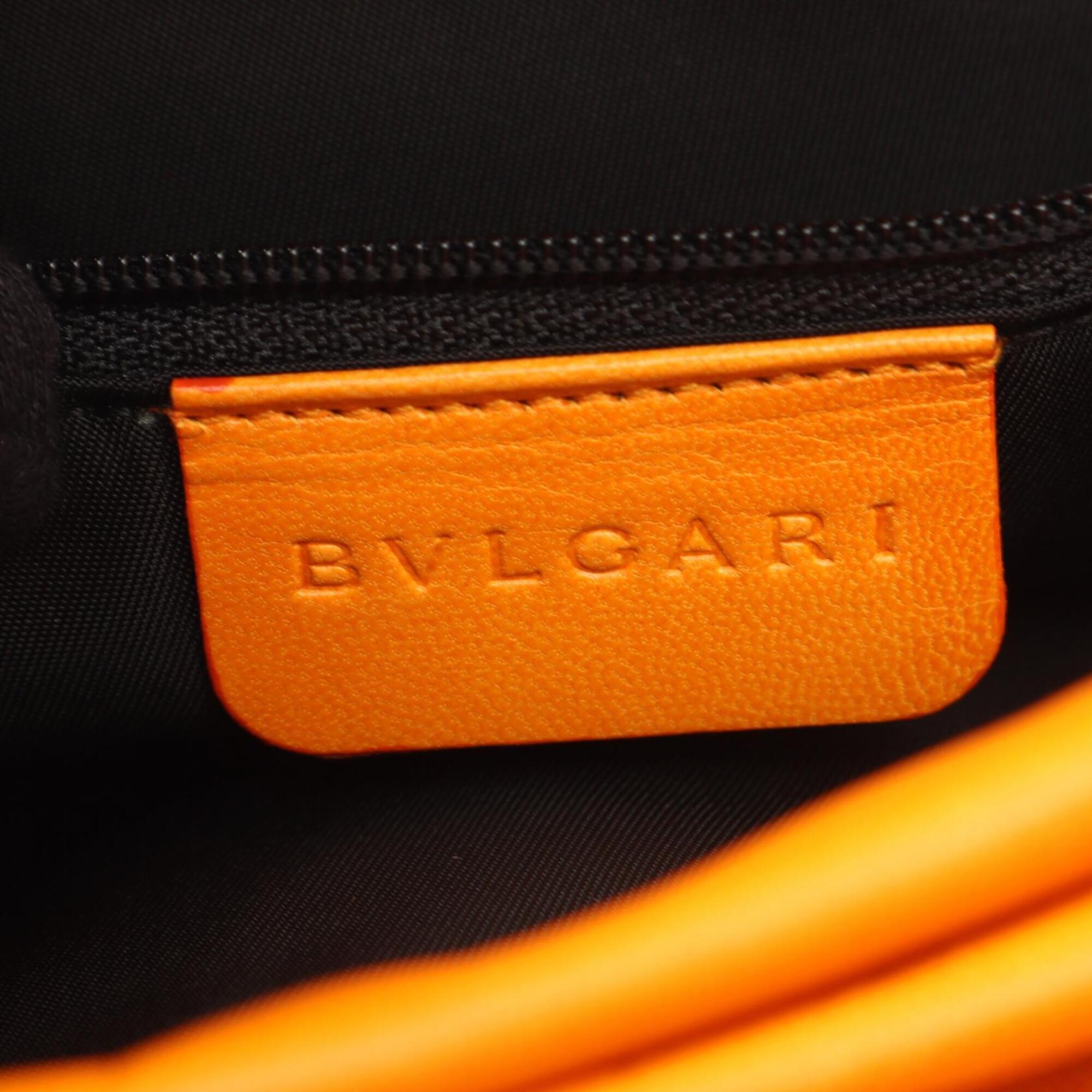 Bvlgari Black Orange Canvas Leather Handbag (Pre-Owned)