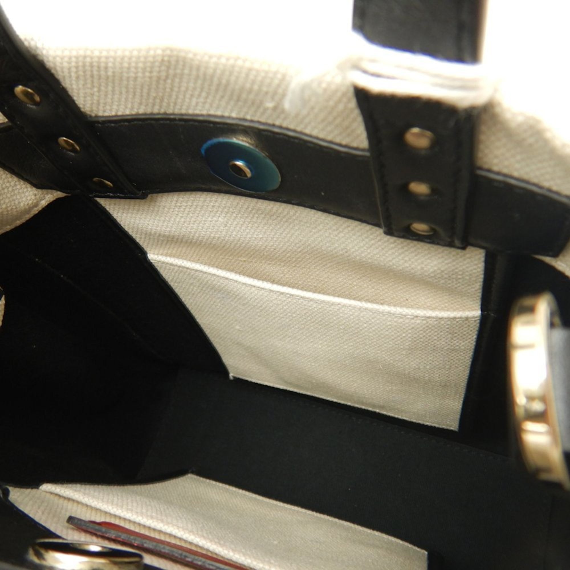 Valentino Garavani Black White Canvas Leather Tote Bag (Pre-Owned)
