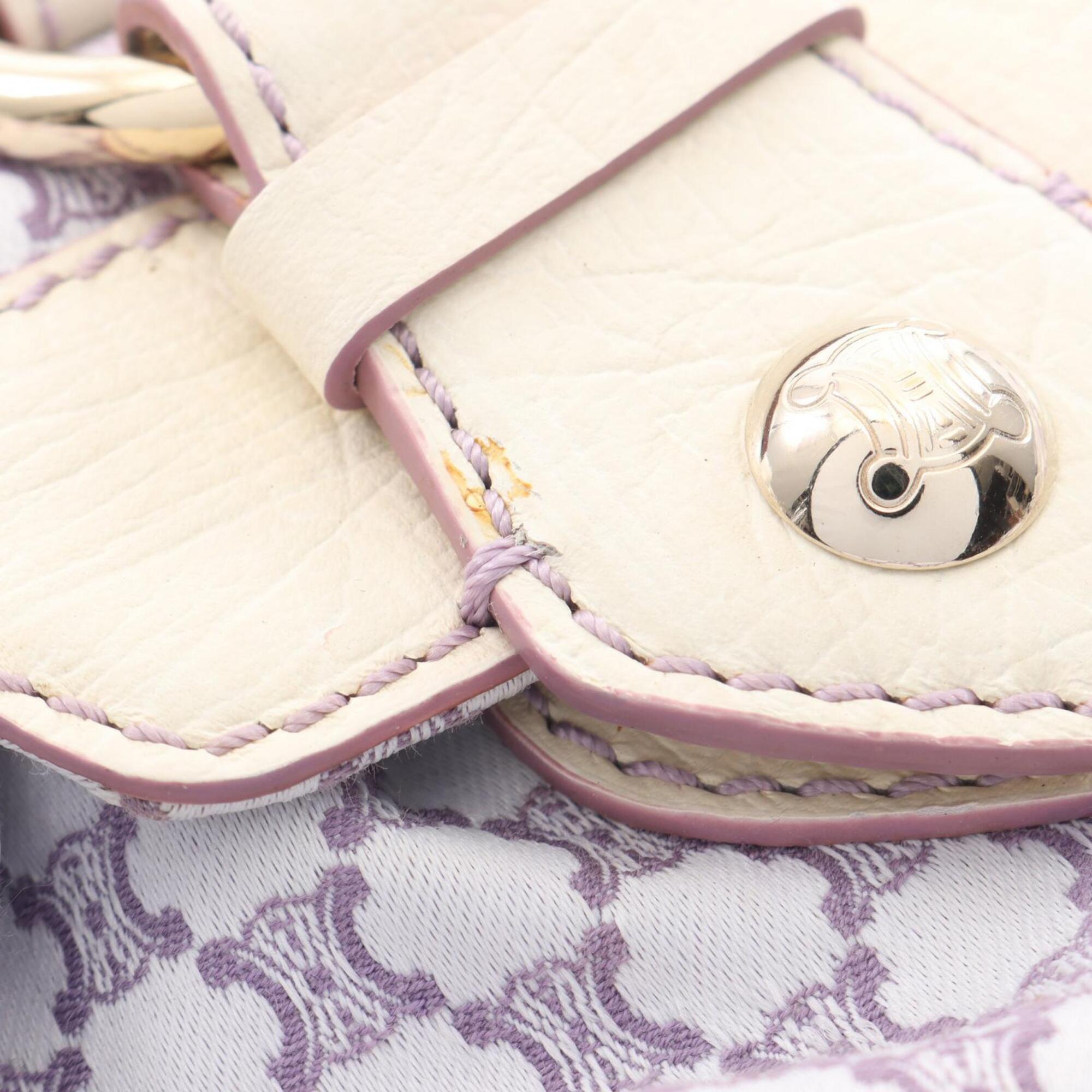 Celine Purple White Canvas Leather Handbag Shoulder Bag (Pre-Owned)