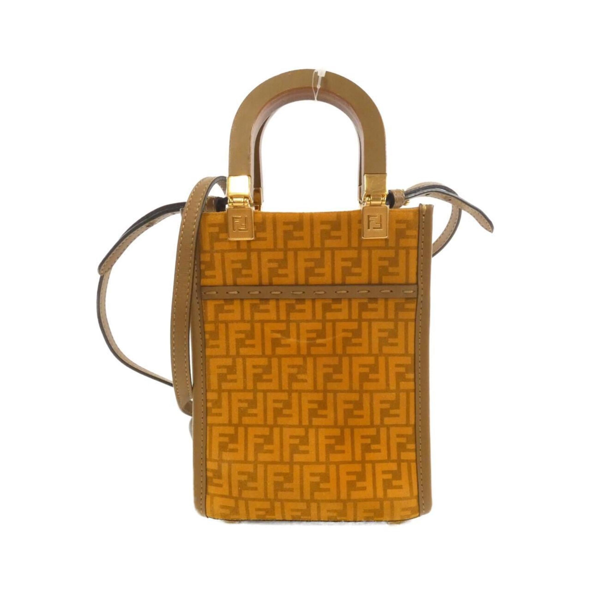 Fendi Brown Orange Suede Leather Handbag (Pre-Owned)