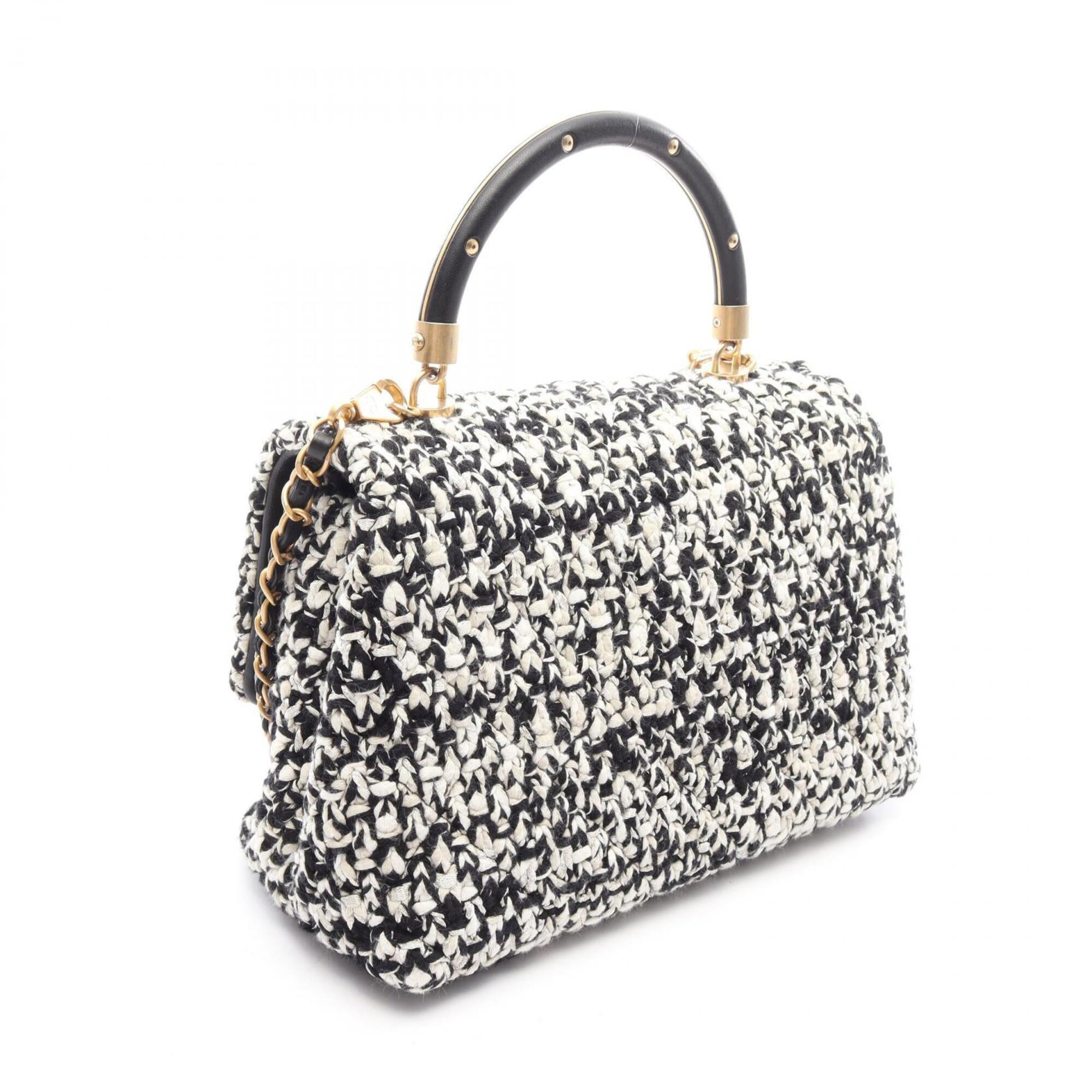 Chanel Black White Leather Fabric Handbag (Pre-Owned)