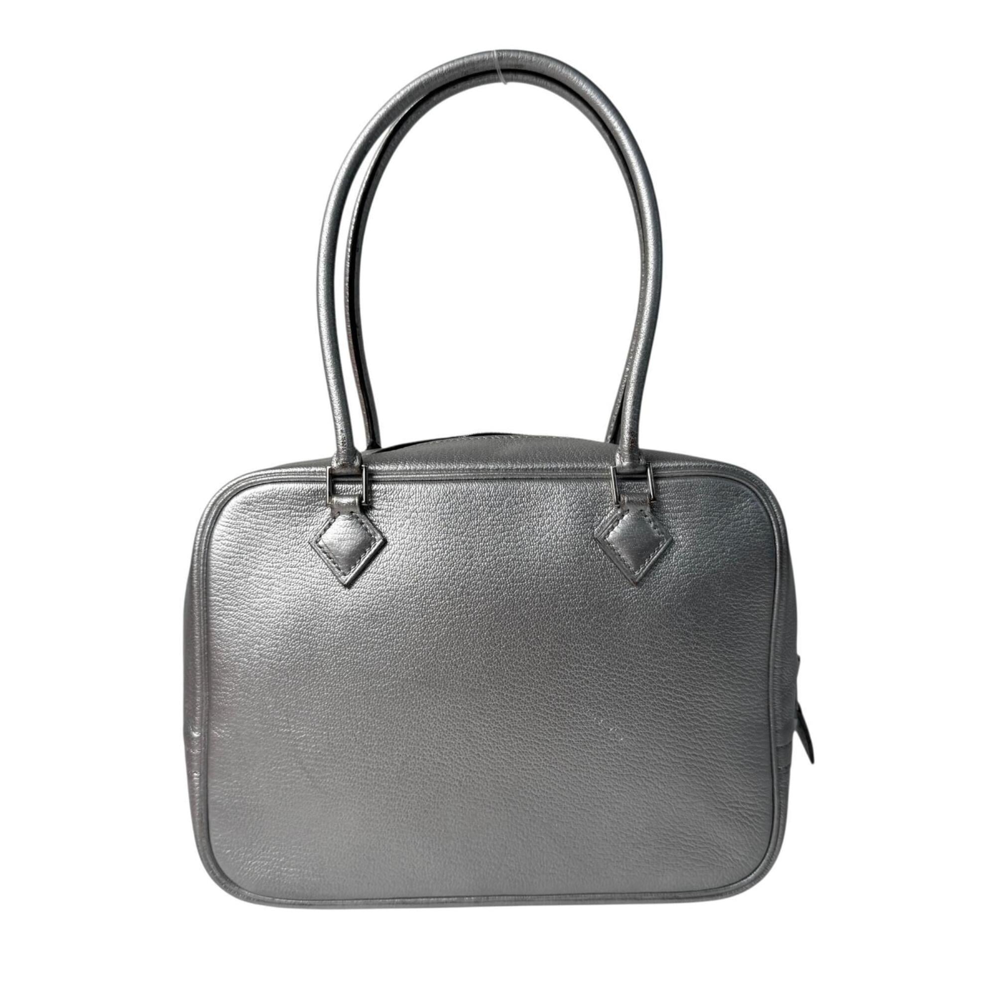 Hermes Silver Leather Handbag (Pre-Owned)
