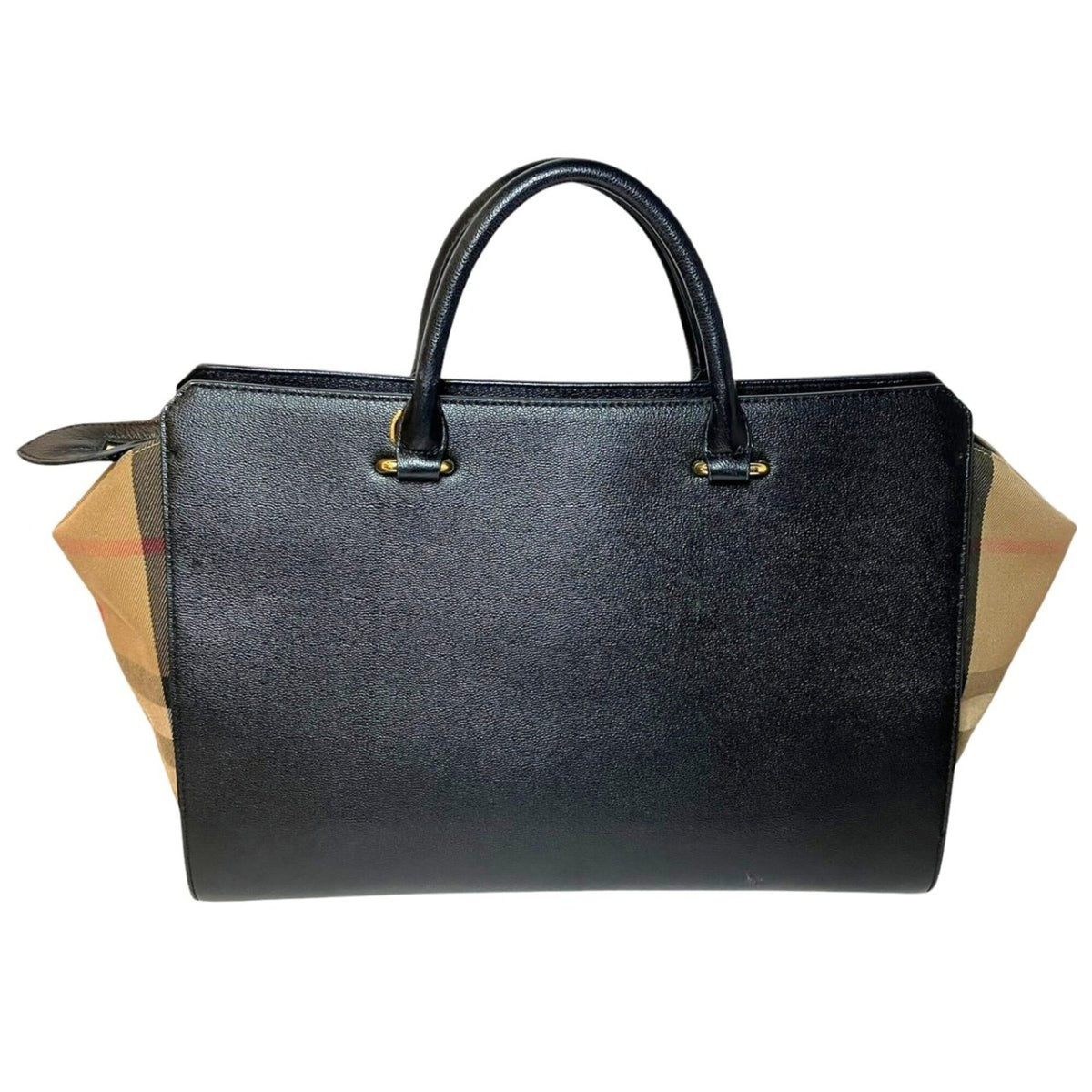 Burberry Navy Leather Canvas Handbag (Pre-Owned)