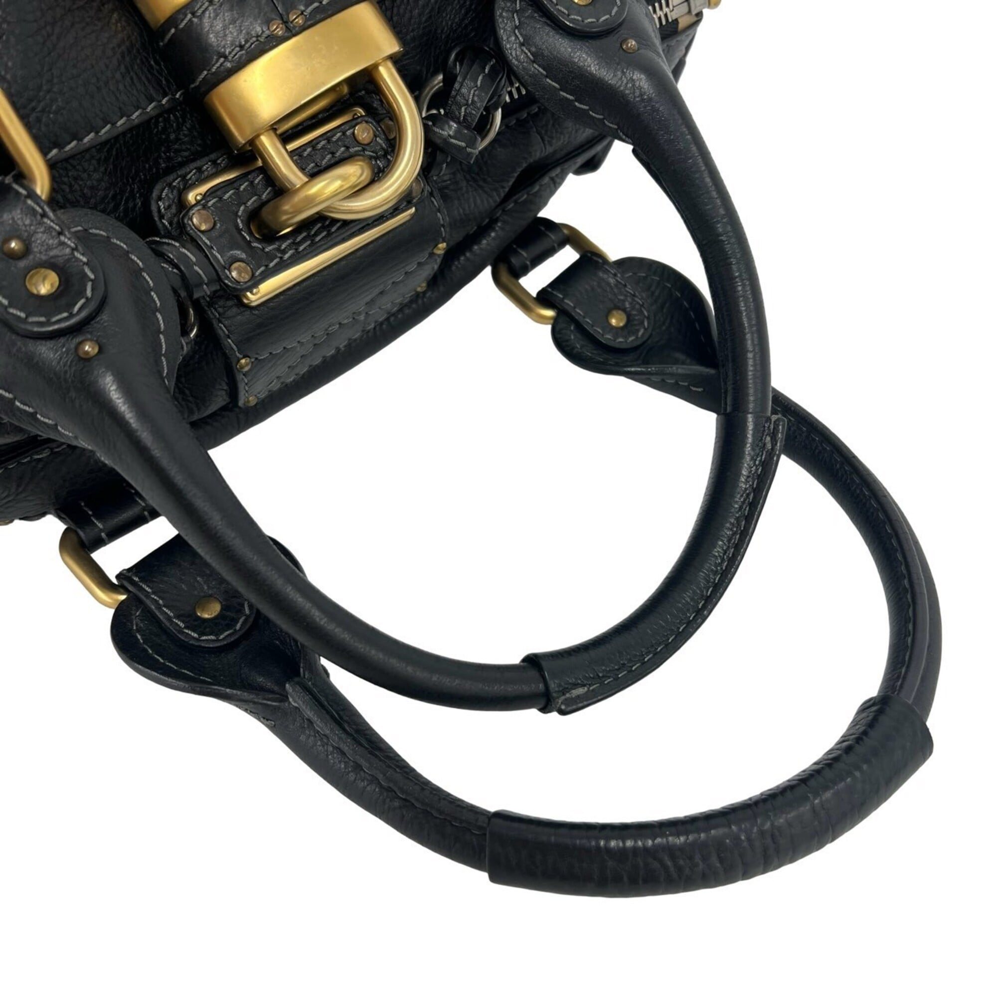 Chloé Black Leather Boston Bag Handbag (Pre-Owned)