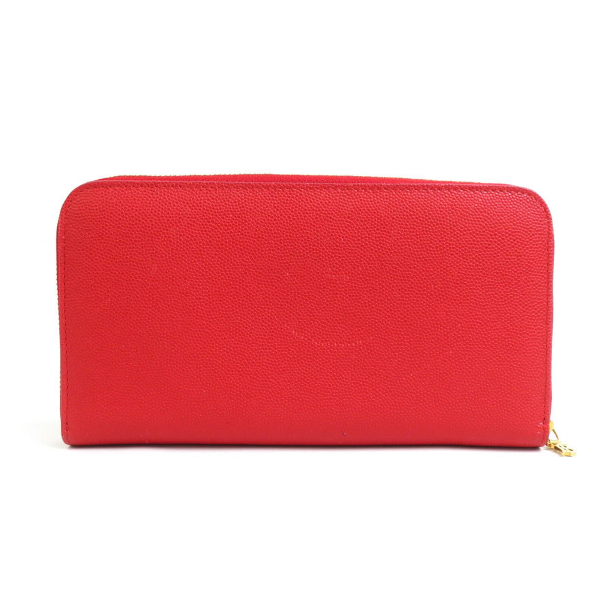 Burberry Red Color Leather Long Wallet (Bi-Fold) (Pre-Owned)