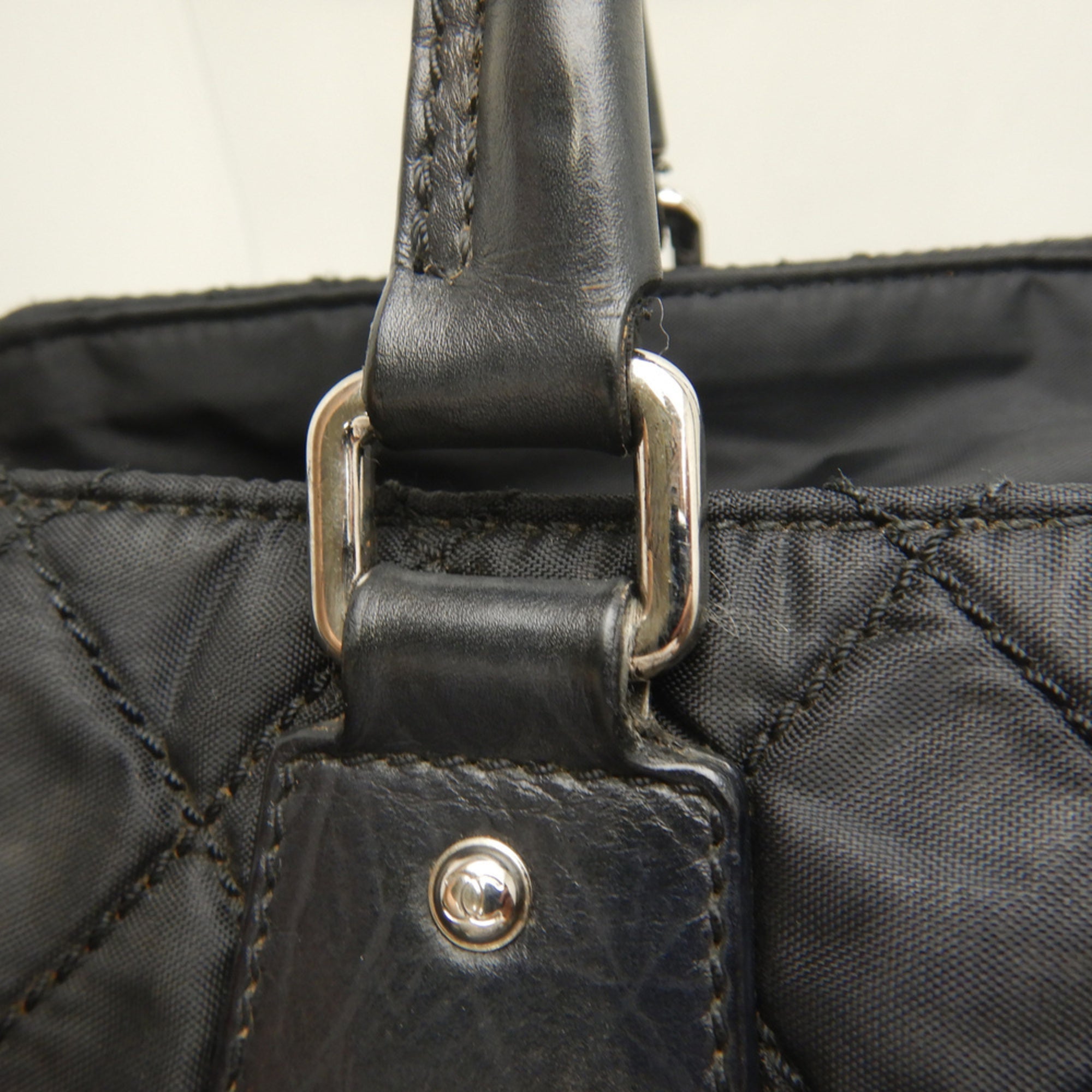 Chanel Black Nylon Leather Tote Bag (Pre-Owned)