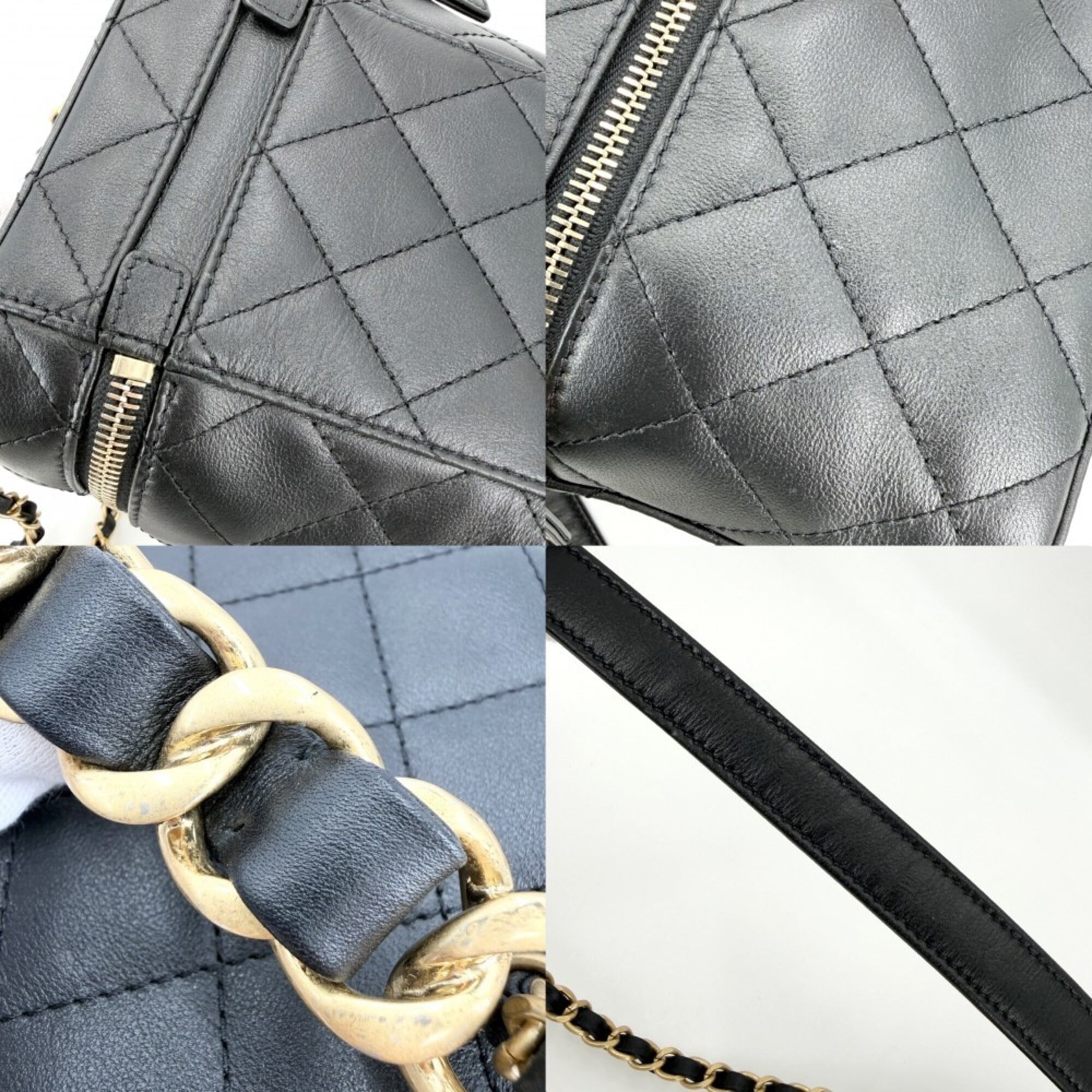 Chanel Matelasse Black Leather Handbag Shoulder Bag Vanity Bag (Pre-Owned)