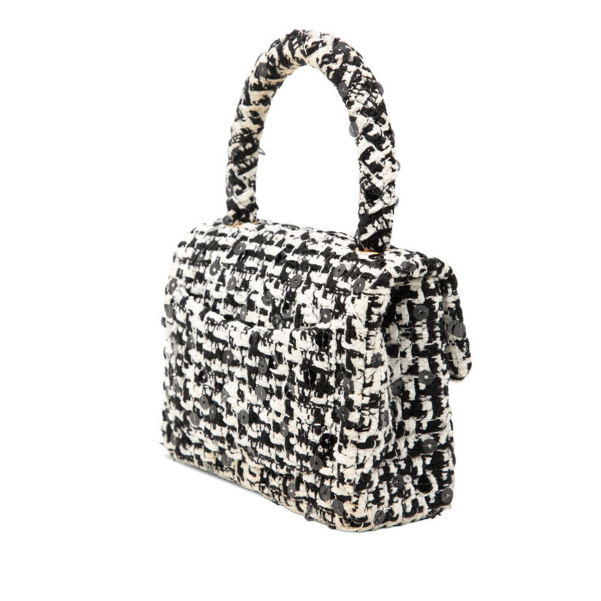 Chanel Black White Tweed Spangles Handbag (Pre-Owned)