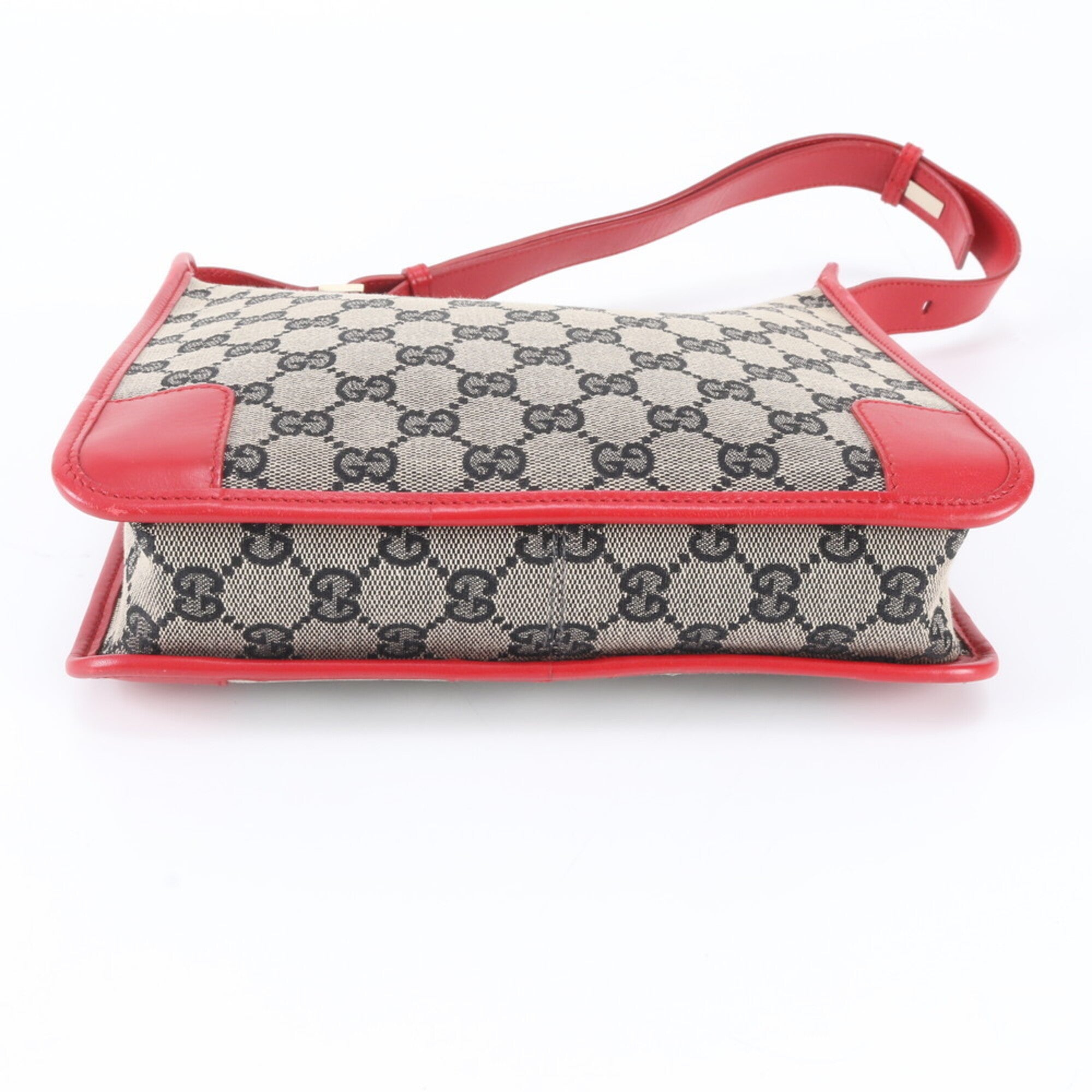 Gucci Navy Red Color Leather Canvas Handbag Shoulder Bag (Pre-Owned)