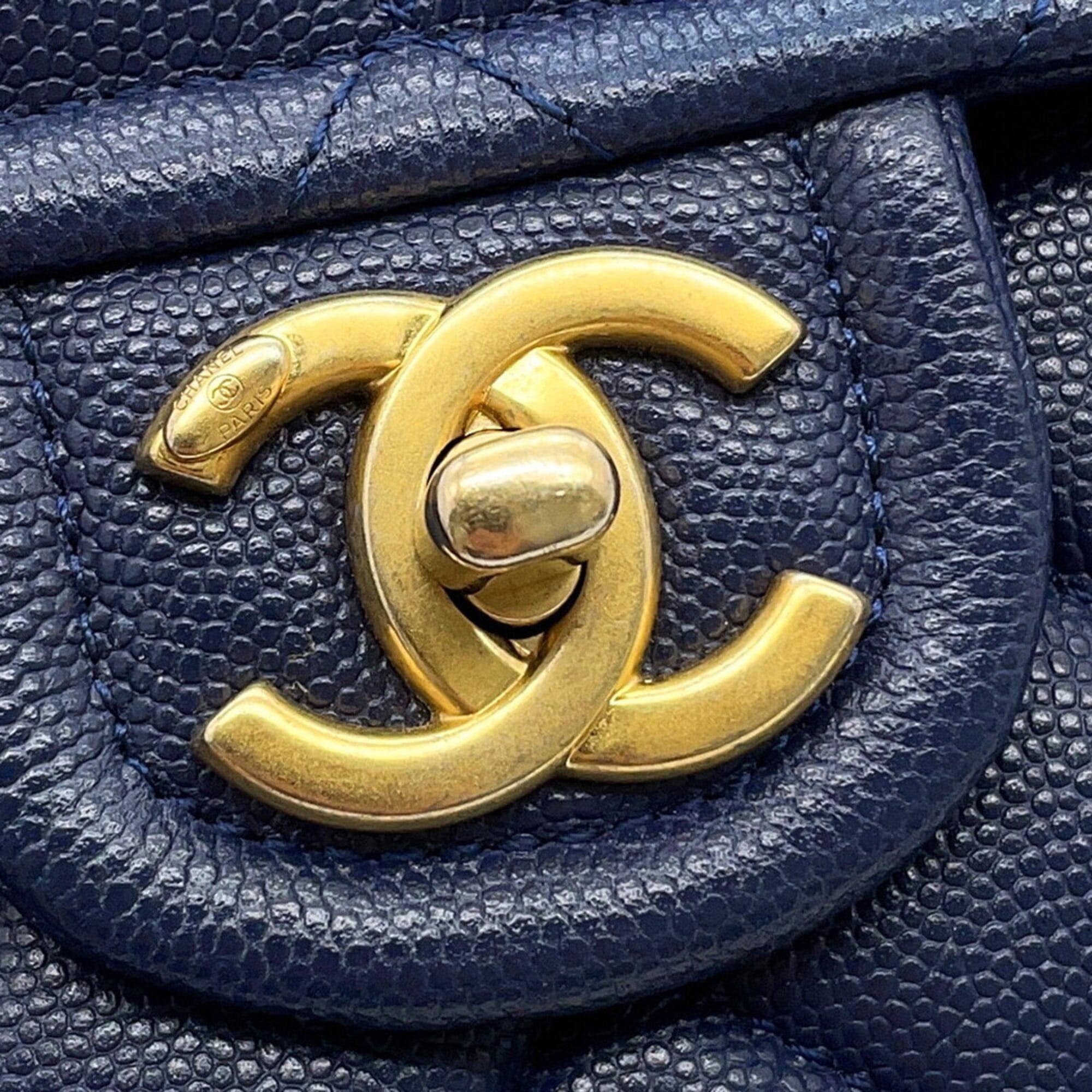 Chanel Navy Grained Calfskin Handbag Shoulder Bag (Pre-Owned)