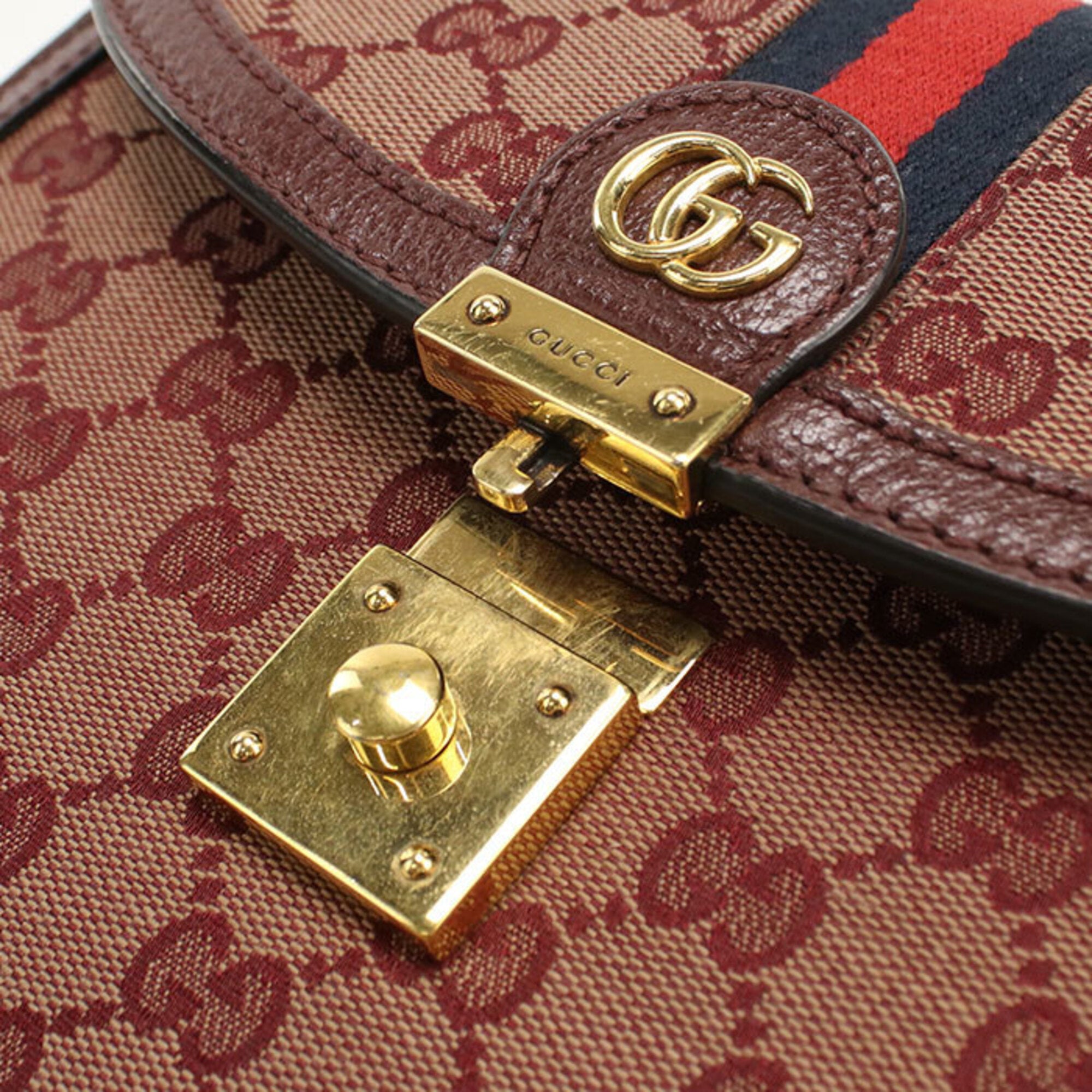 Gucci Red Color Wine Gg Canvas Handbag (Pre-Owned)