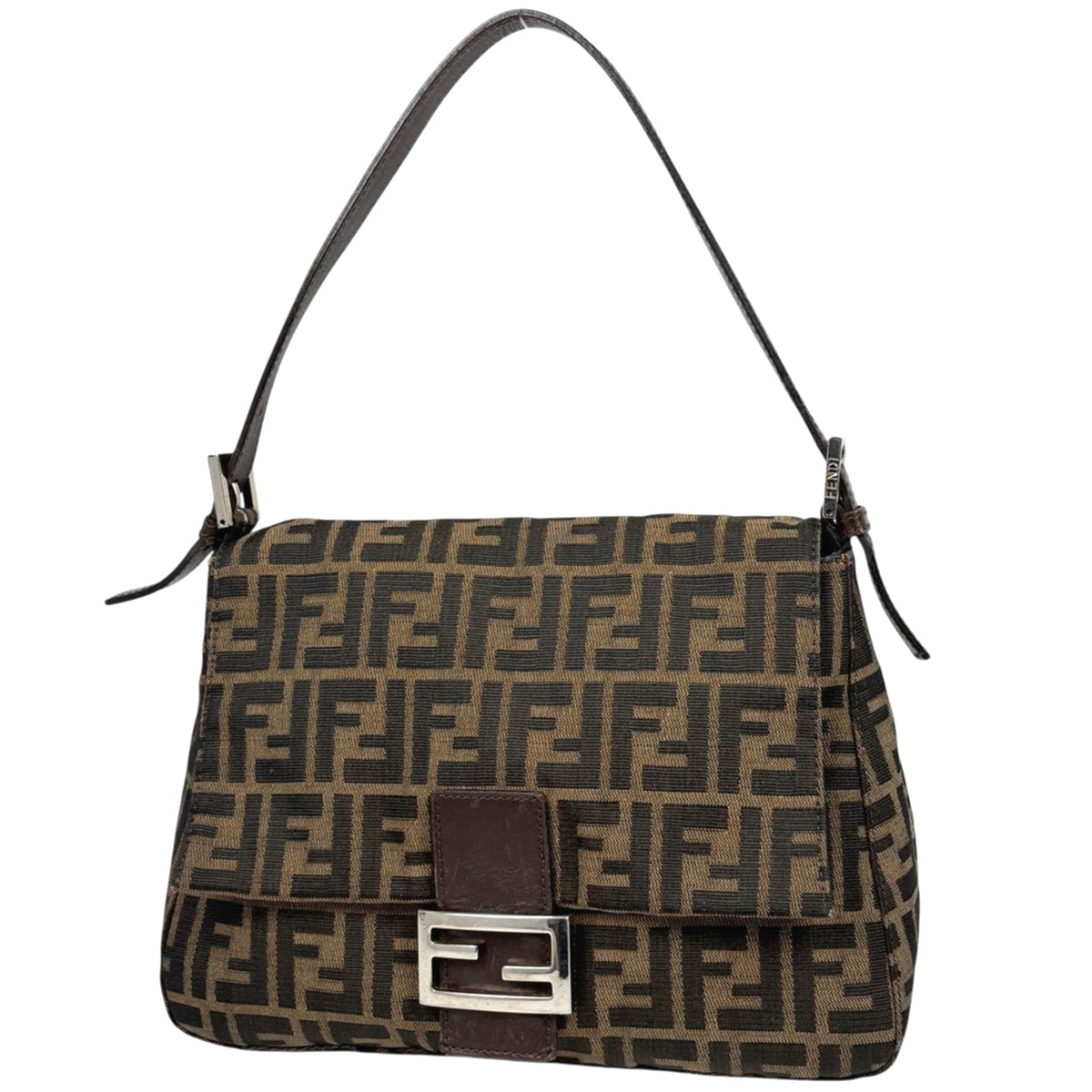 Fendi Zucca Brown Canvas Leather Handbag Shoulder Bag (Pre-Owned)