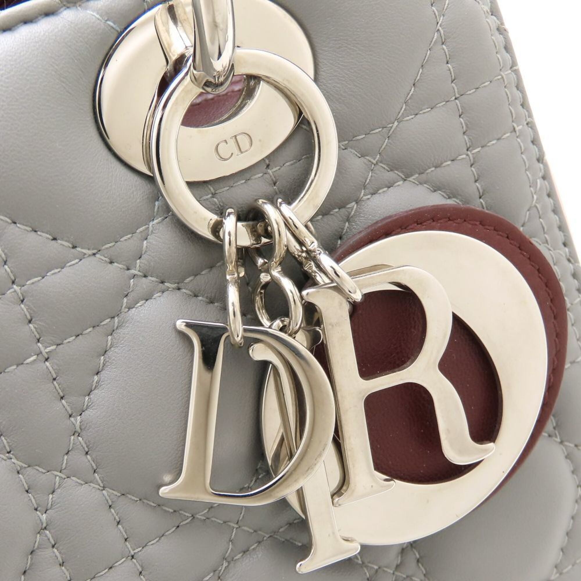 Christian Dior Bordeaux Gray Pink Leather Handbag (Pre-Owned)