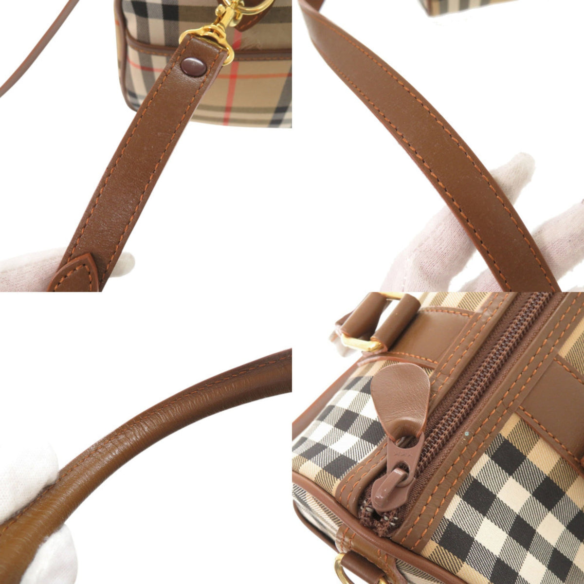 Burberry Beige Brown Canvas Leather Boston Bag Handbag Shoulder Bag (Pre-Owned)