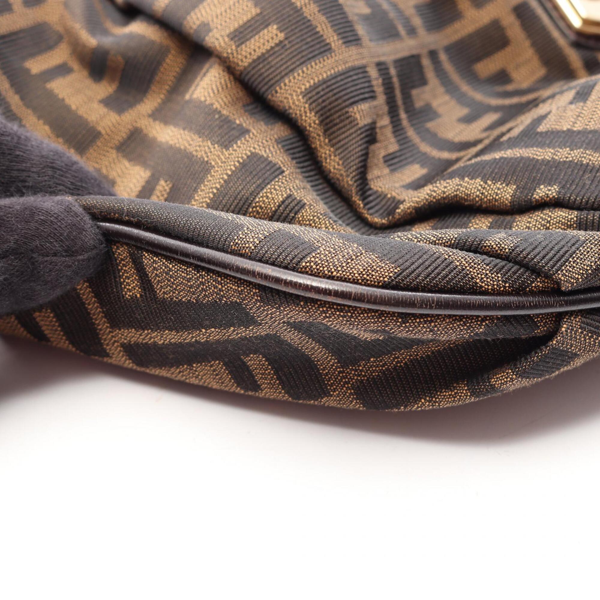 Fendi Black Brown Canvas Leather Handbag Shoulder Bag (Pre-Owned)