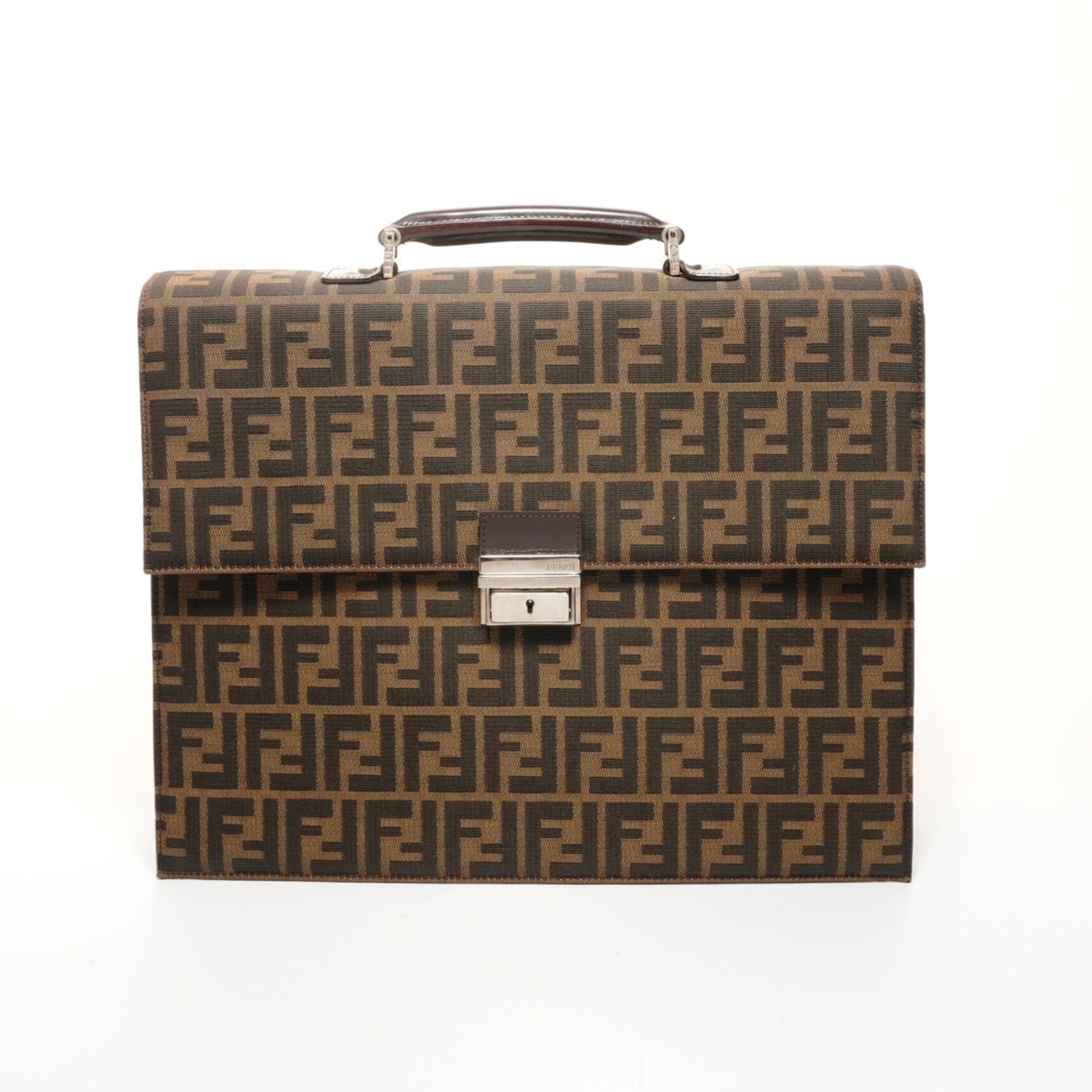 Fendi Brown Canvas Briefcase Handbag (Pre-Owned)
