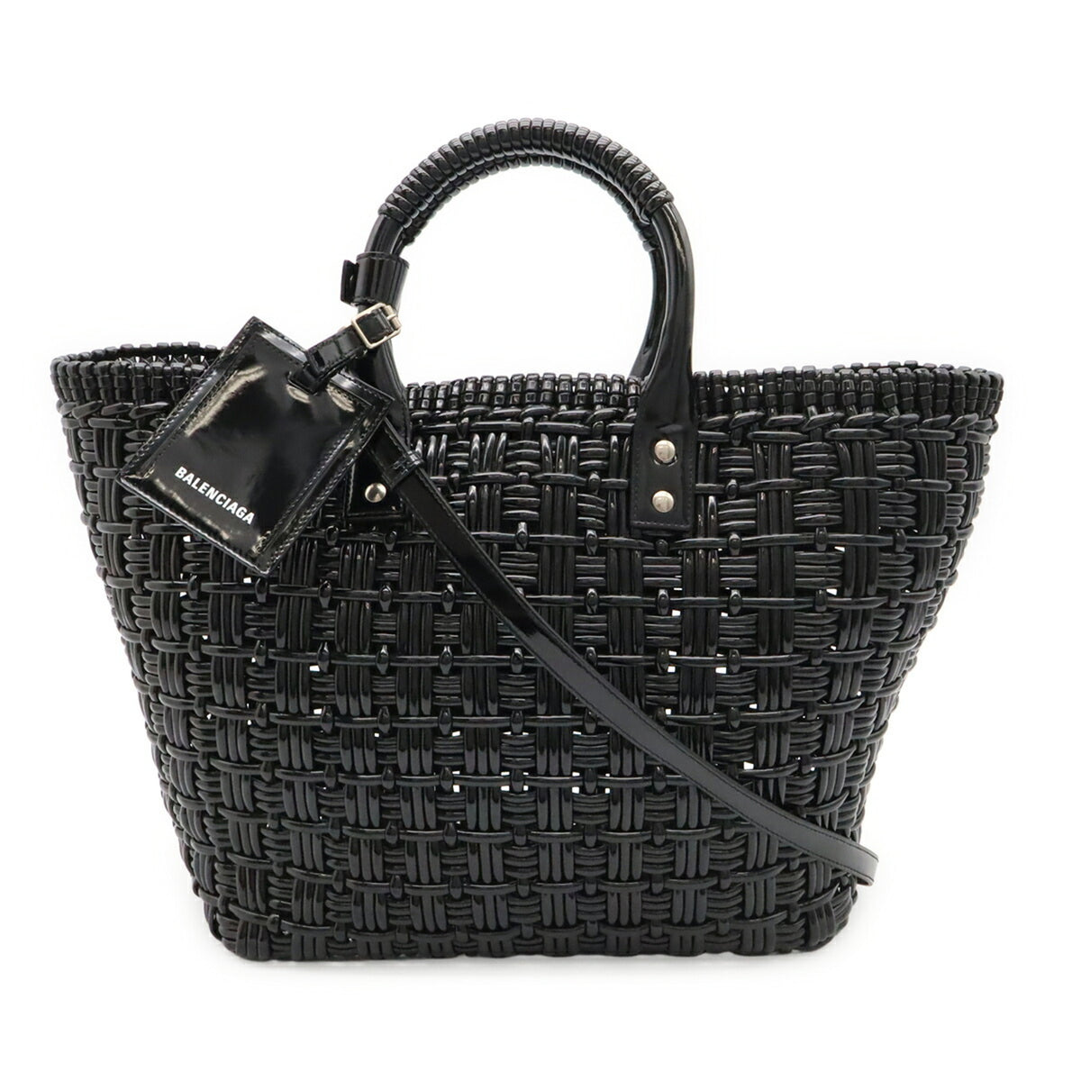 Balenciaga Black Vinyl Basket Handbag Shoulder Bag (Pre-Owned)