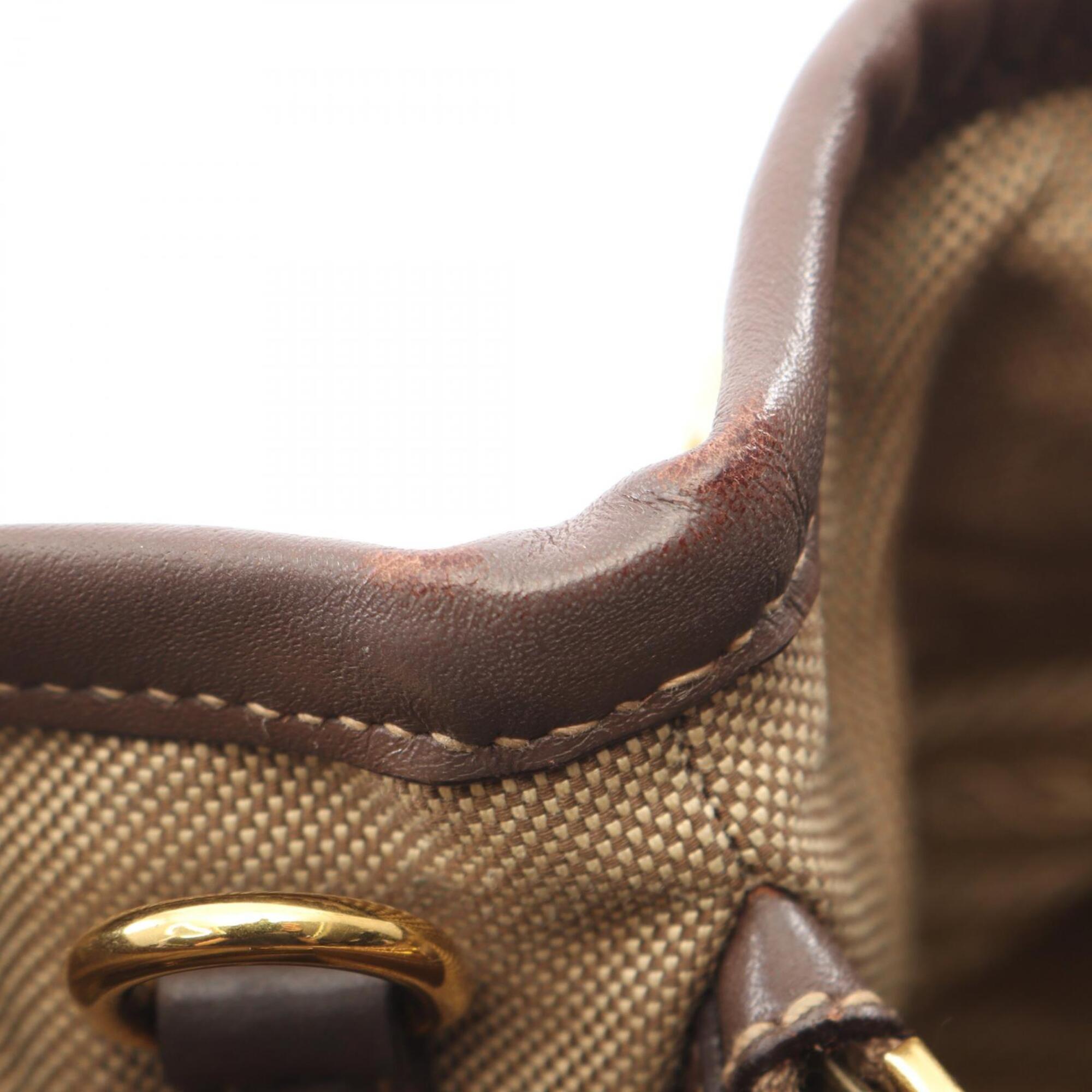 Prada Beige Brown Canvas Leather Handbag (Pre-Owned)