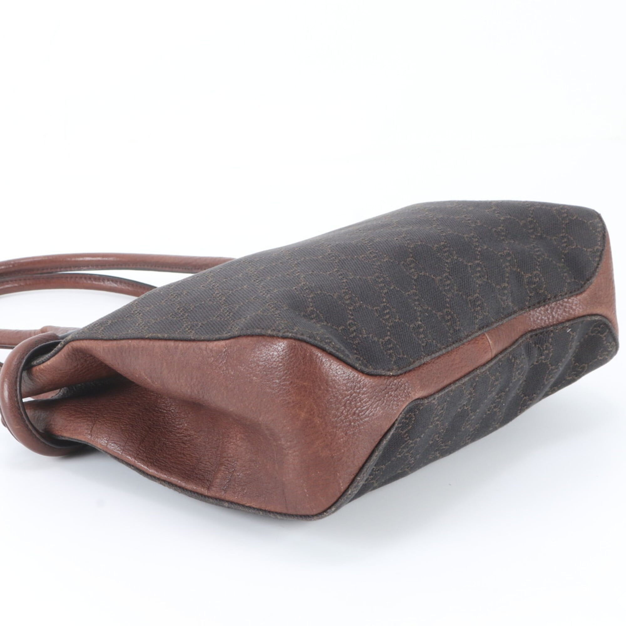 Gucci Brown Leather Canvas Handbag Tote Bag (Pre-Owned)