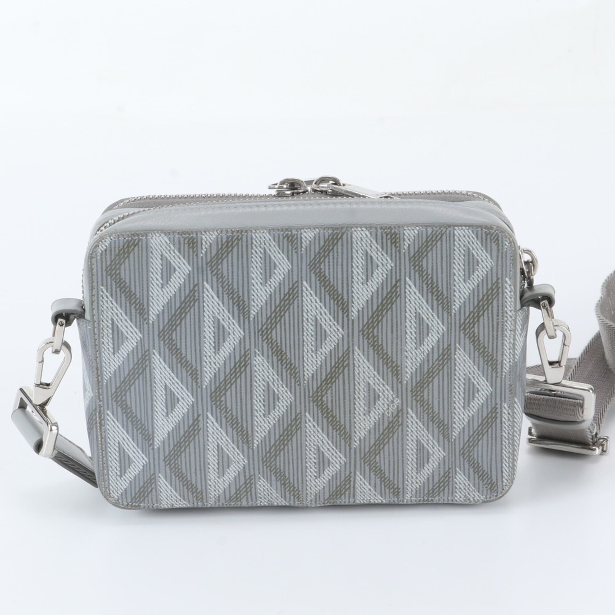 Christian Dior Gray Leather Coated Canvas Shoulder Bag (Pre-Owned)