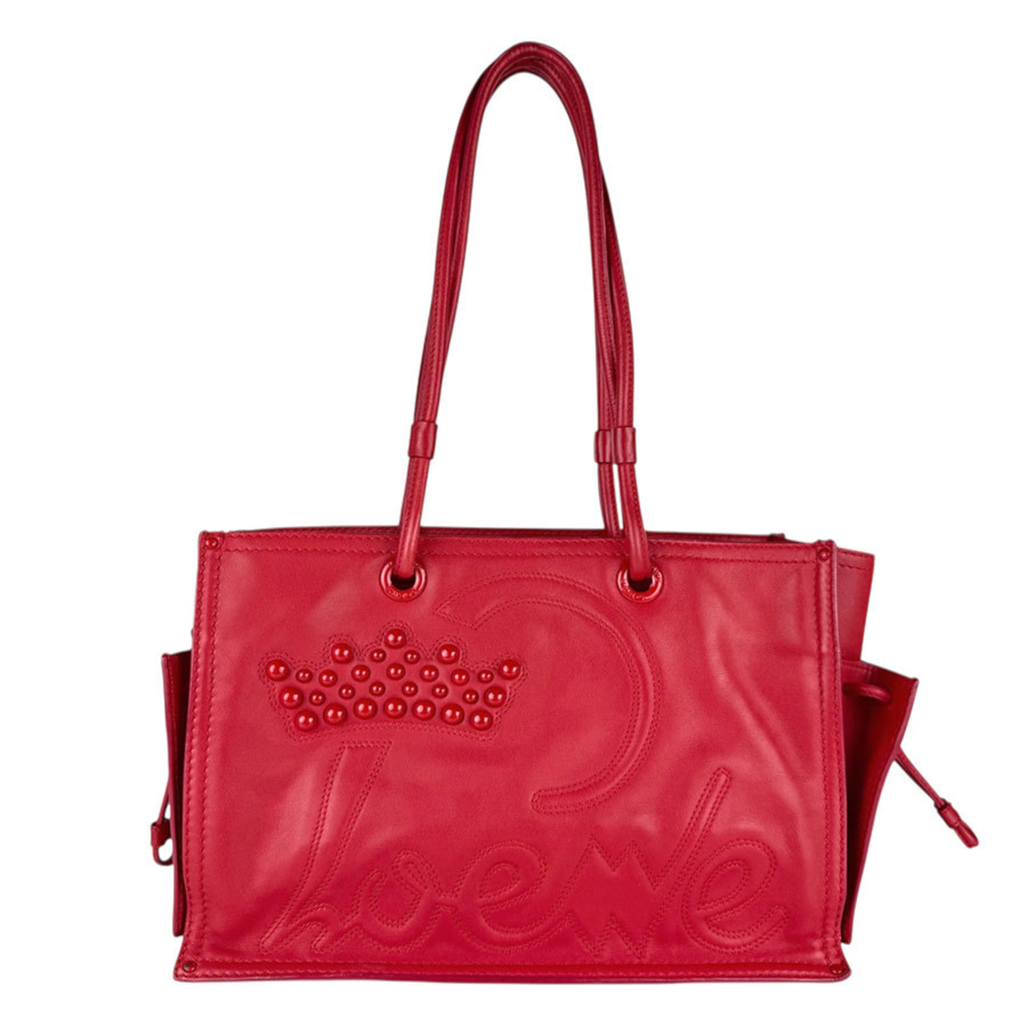 Loewe Red Color Leather Shoulder Bag Tote Bag (Pre-Owned)