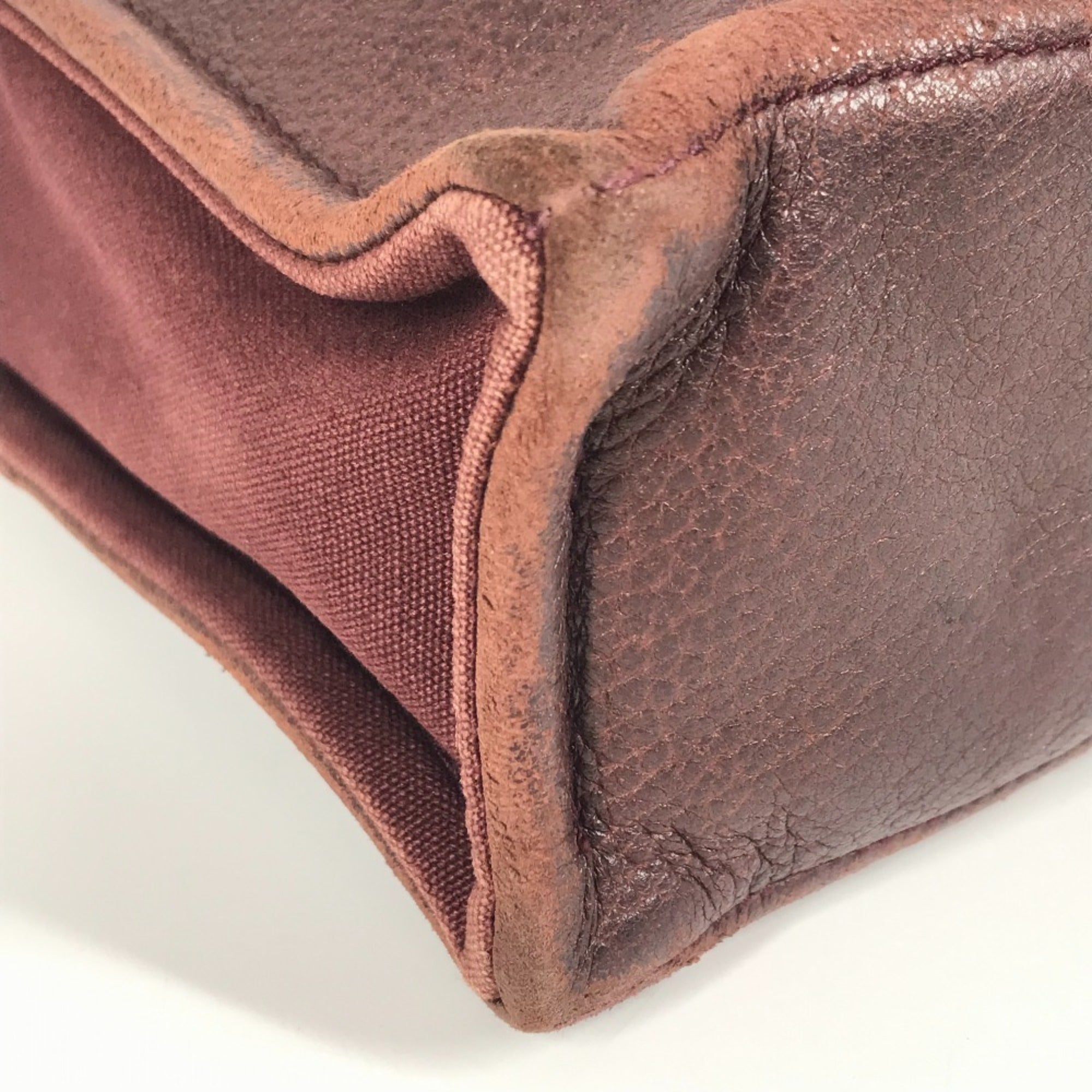 Hermes Red Color Wine Canvas Leather Handbag Tote Bag (Pre-Owned)